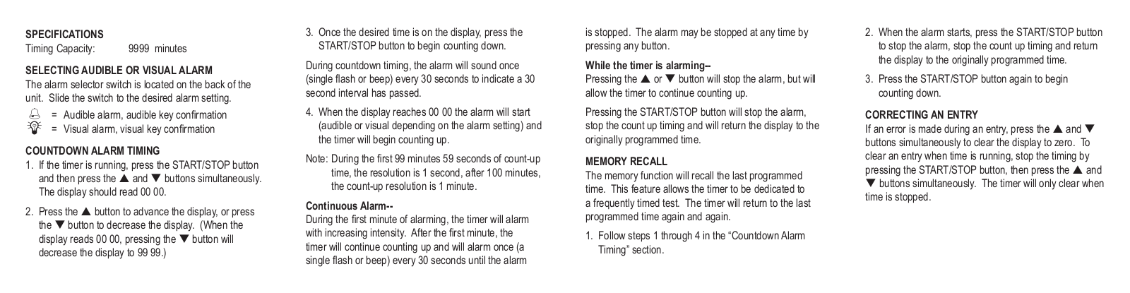 Control Company CONTINUOUS VISUAL ALARM TIMER User Manual