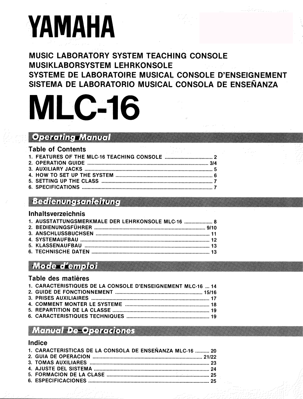 Yamaha MLC-16 User Manual