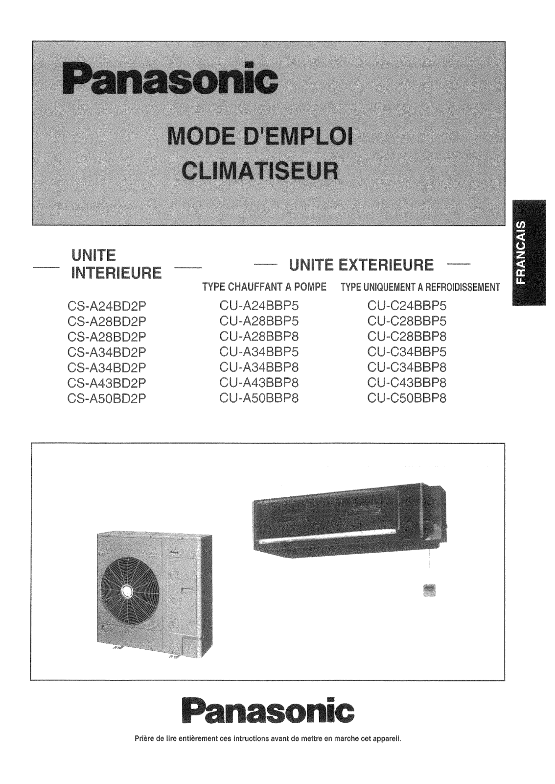 PANASONIC CS-A18BD2P, CS-A24BD2P User Manual