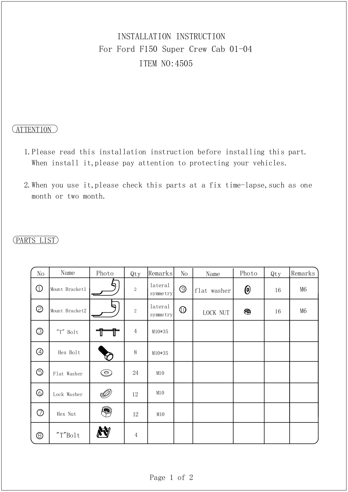 Aries Automotive 4505 User Manual