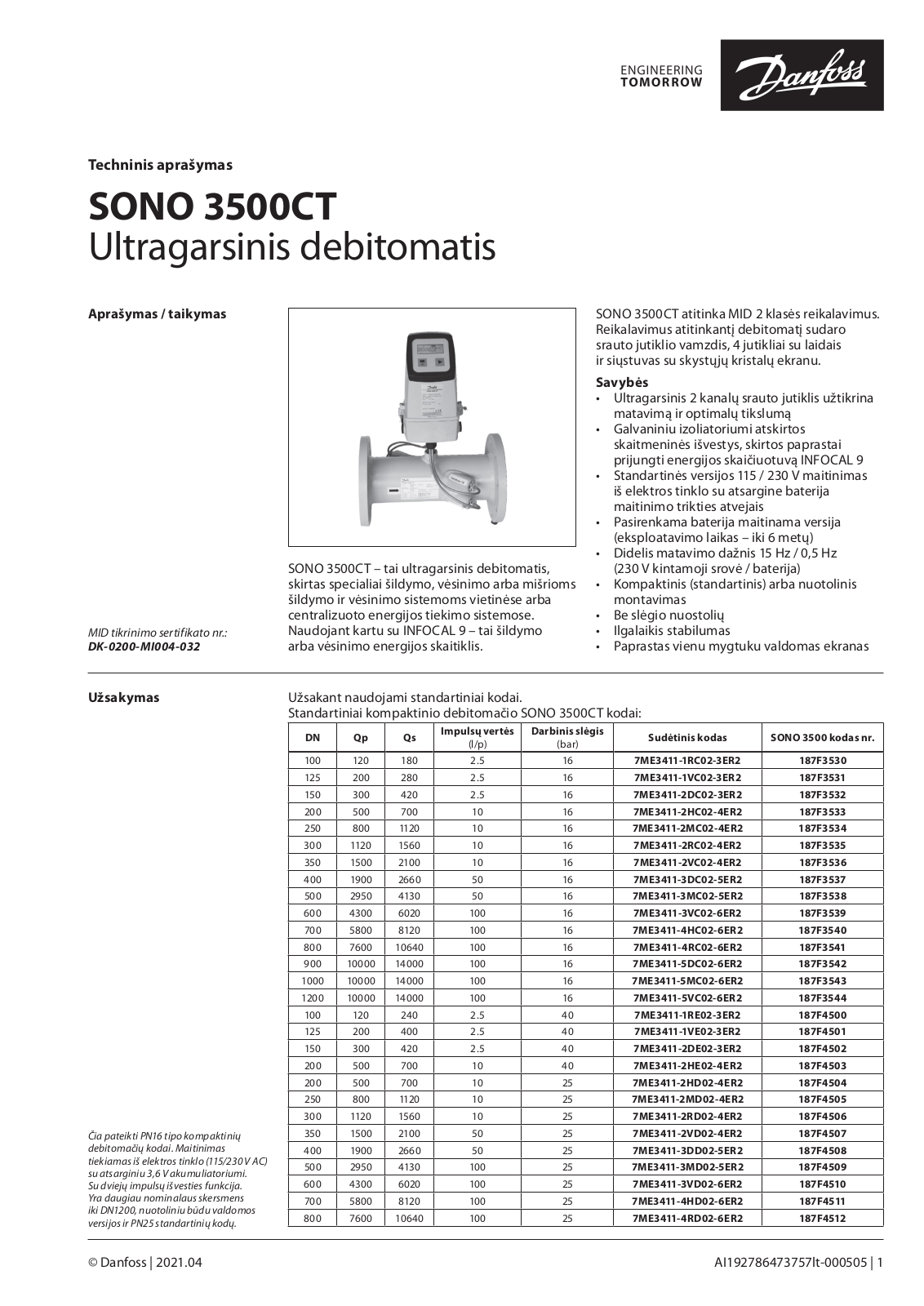 Danfoss SONO 3500CT Data sheet