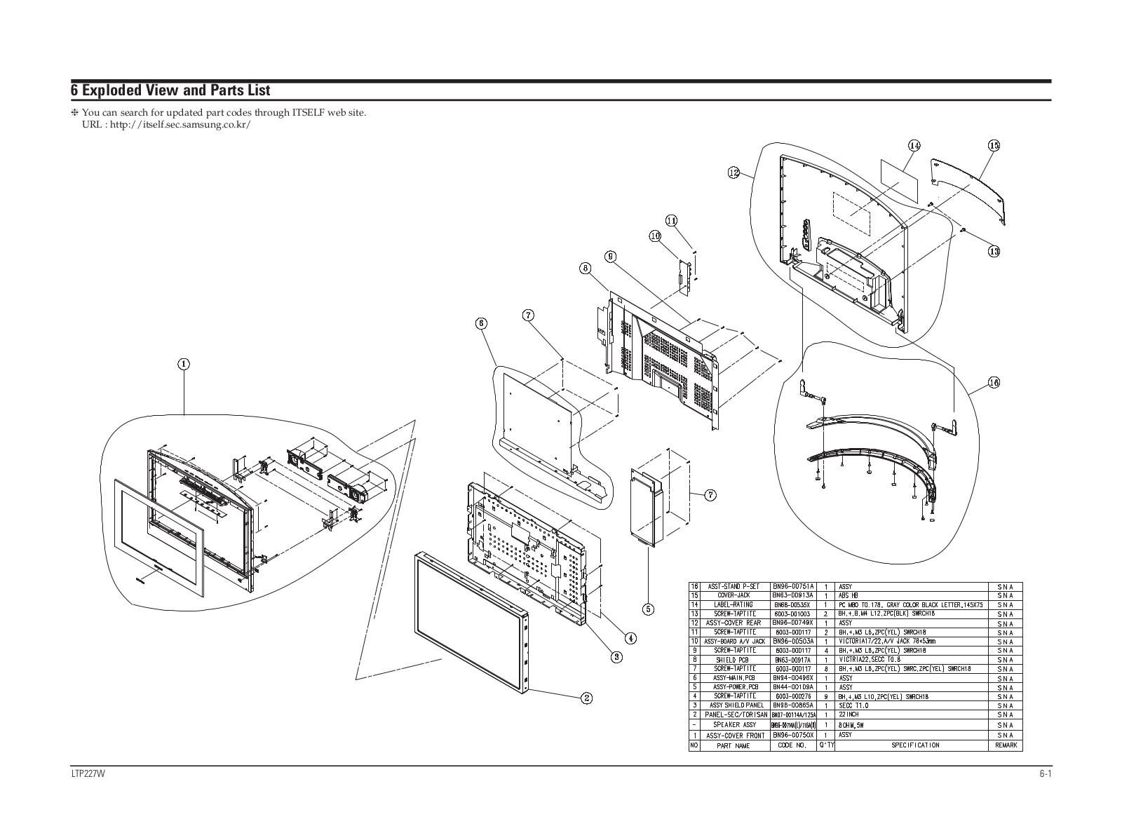 Samsung LT-P227W 07 Exploded View & Part List