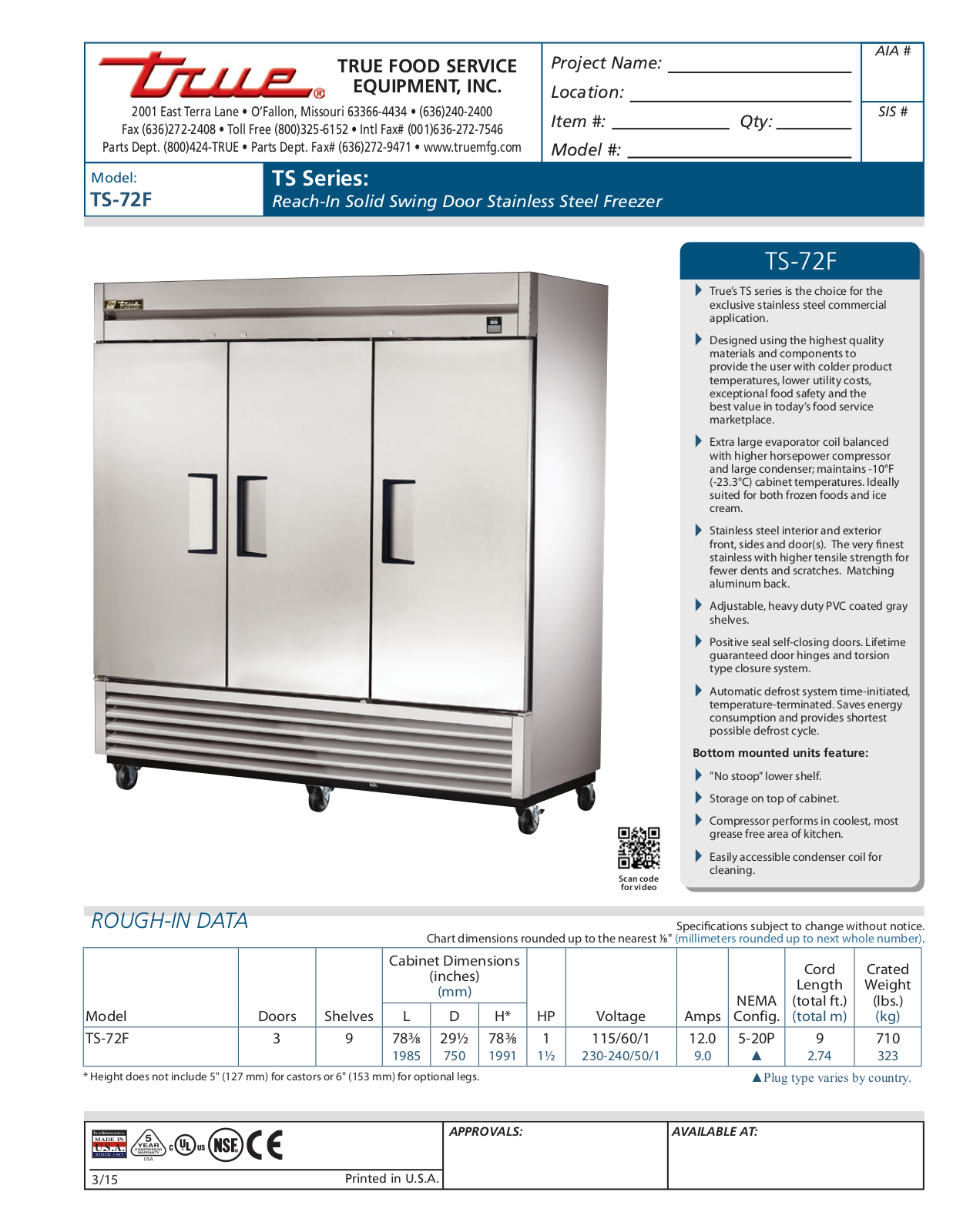 True TS-72F User Manual