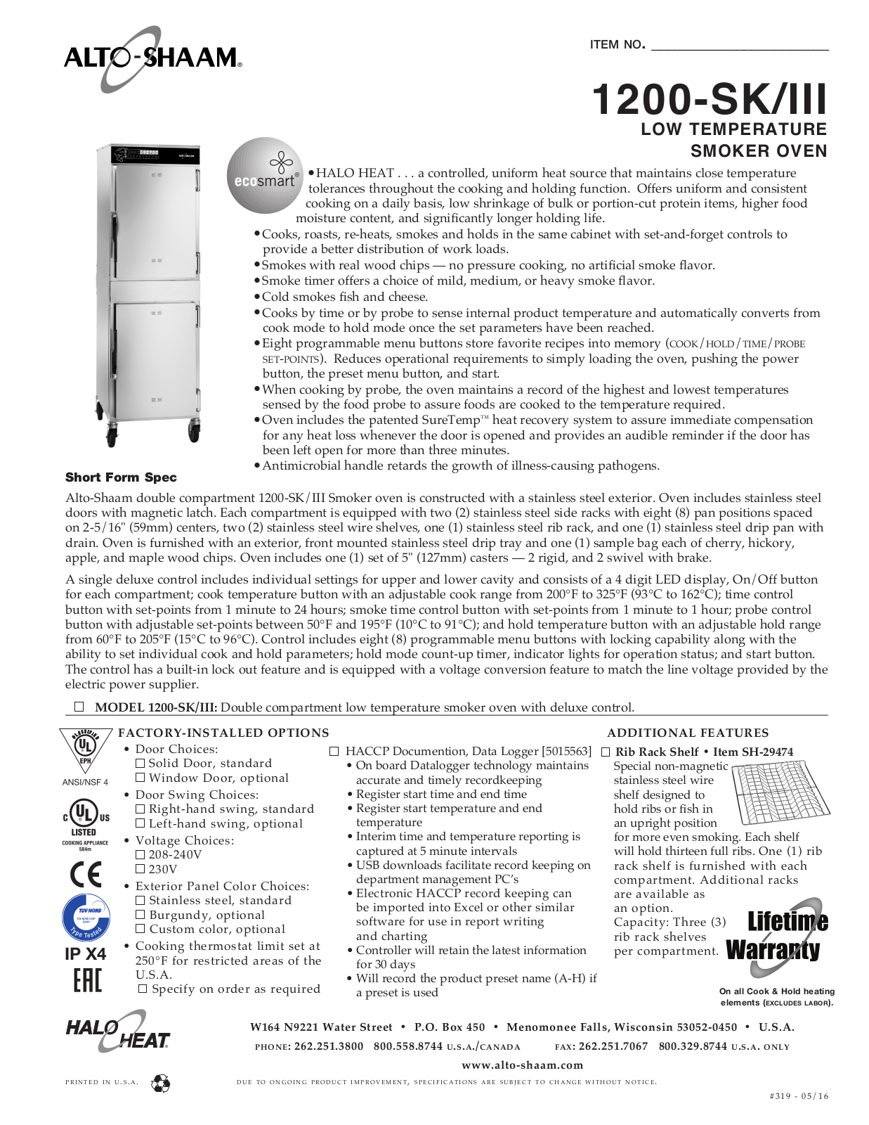 Alto Shaam 1200-SK-III User Manual