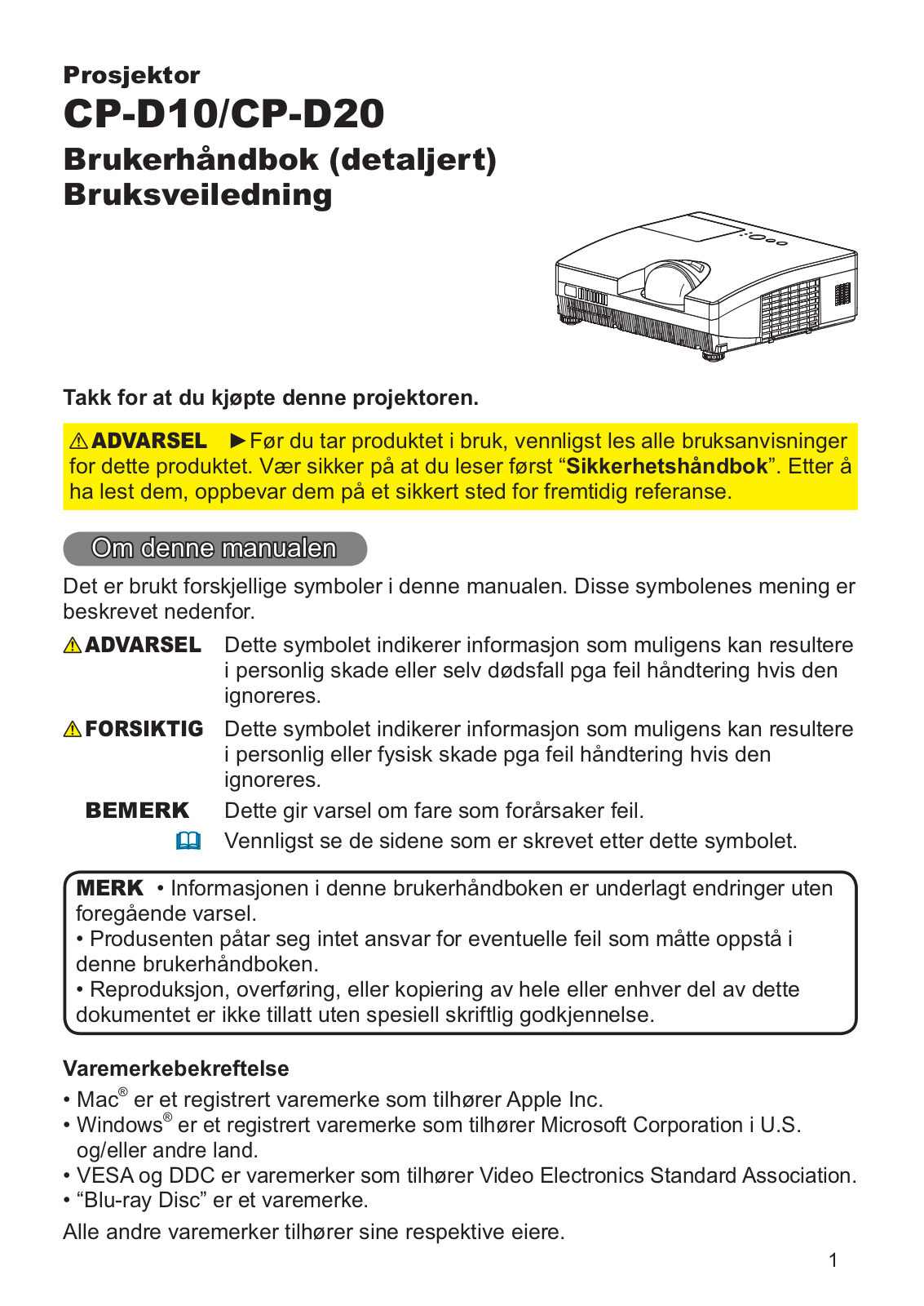 Hitachi CP-D20 User Manual