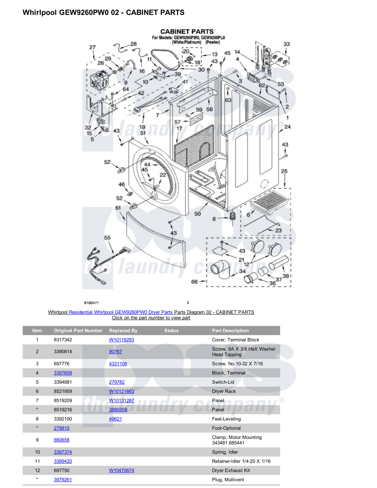 Whirlpool GEW9260PW0 Parts Diagram