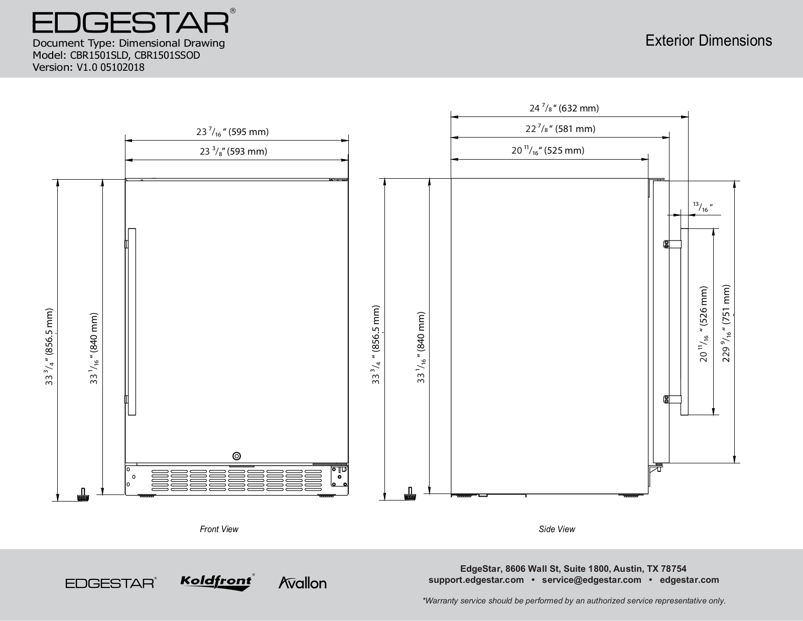 EdgeStar EGET1097 Dimensions