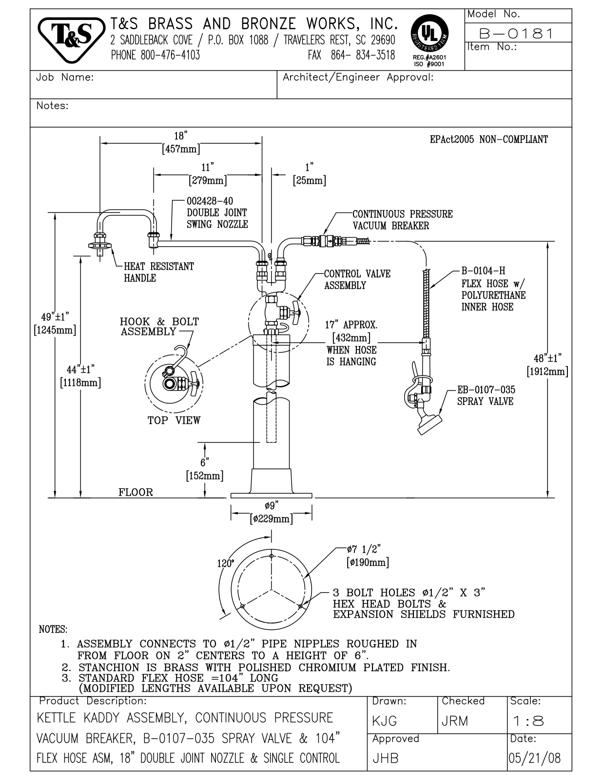 T&S Brass B-0181 User Manual