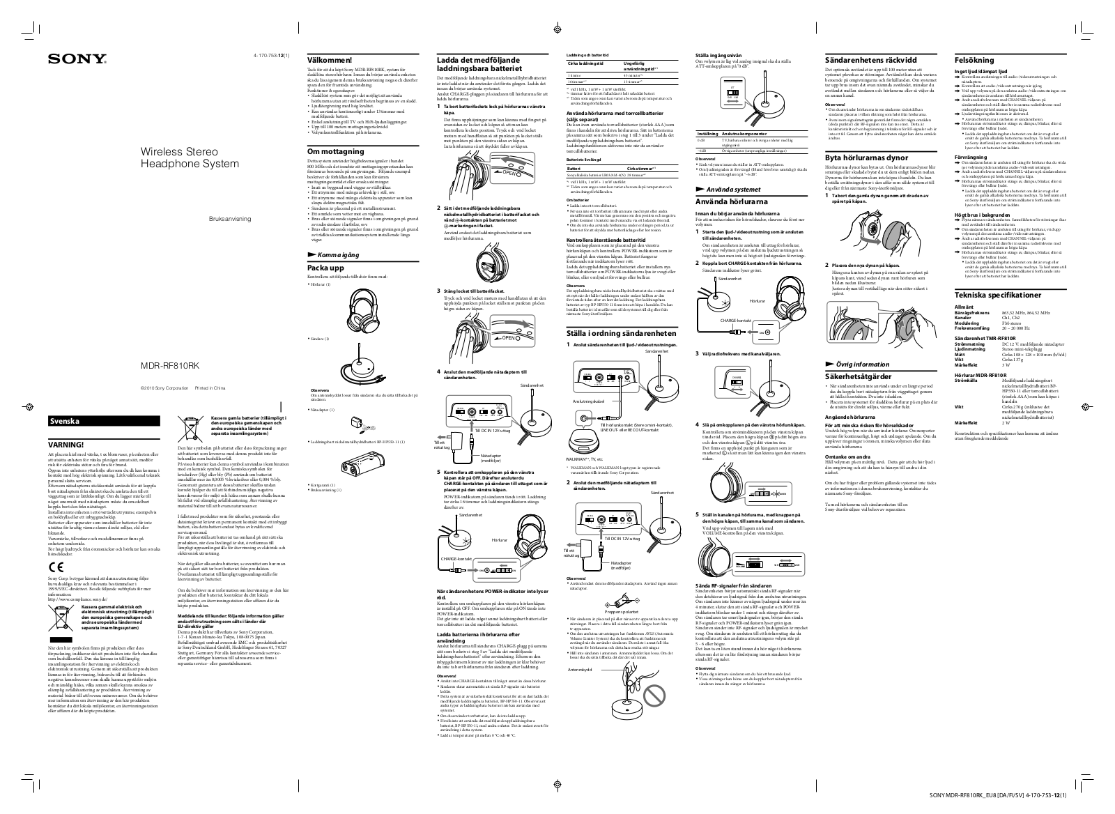 Sony MDR-RF810RK User Manual