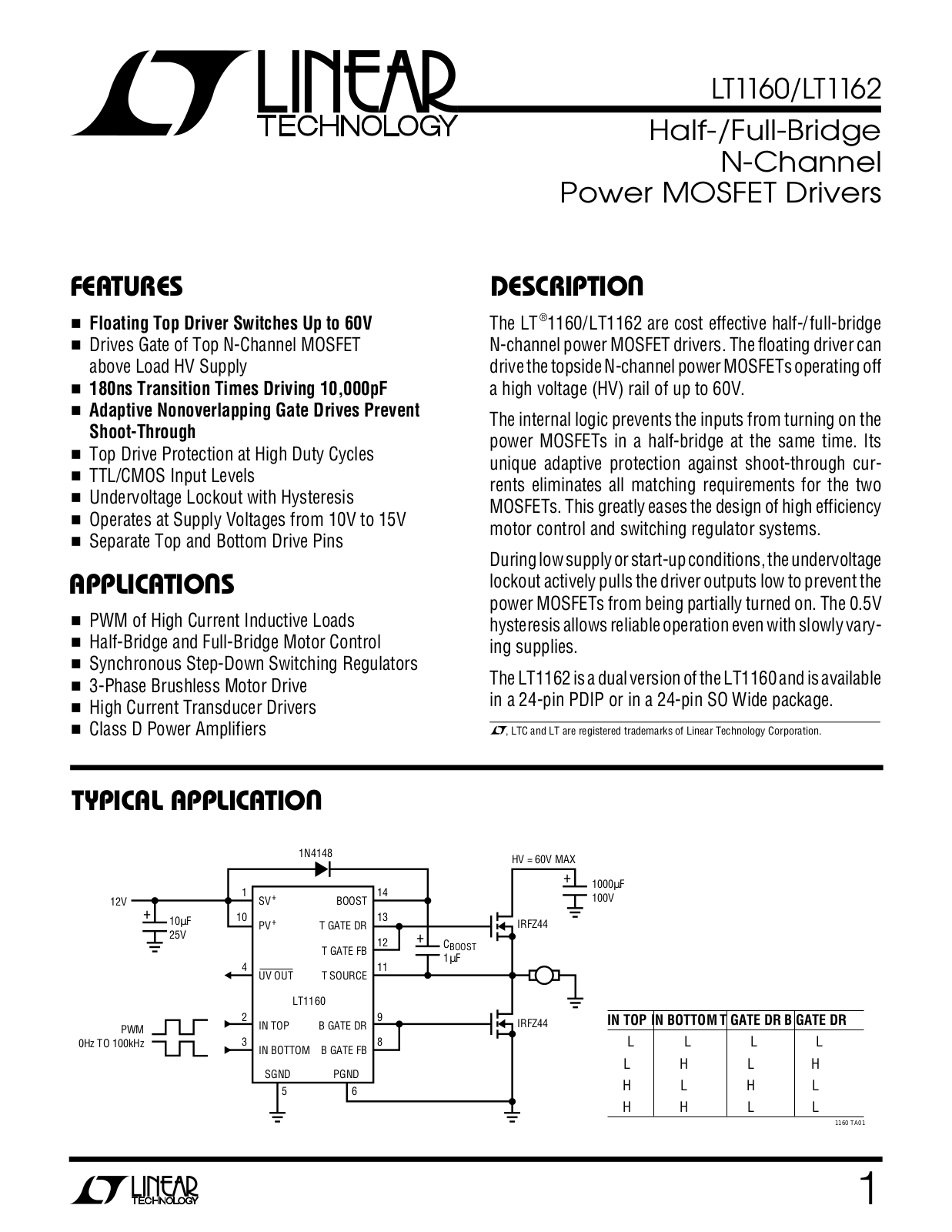 Linear Technology LT1162, LT1160 Datasheet