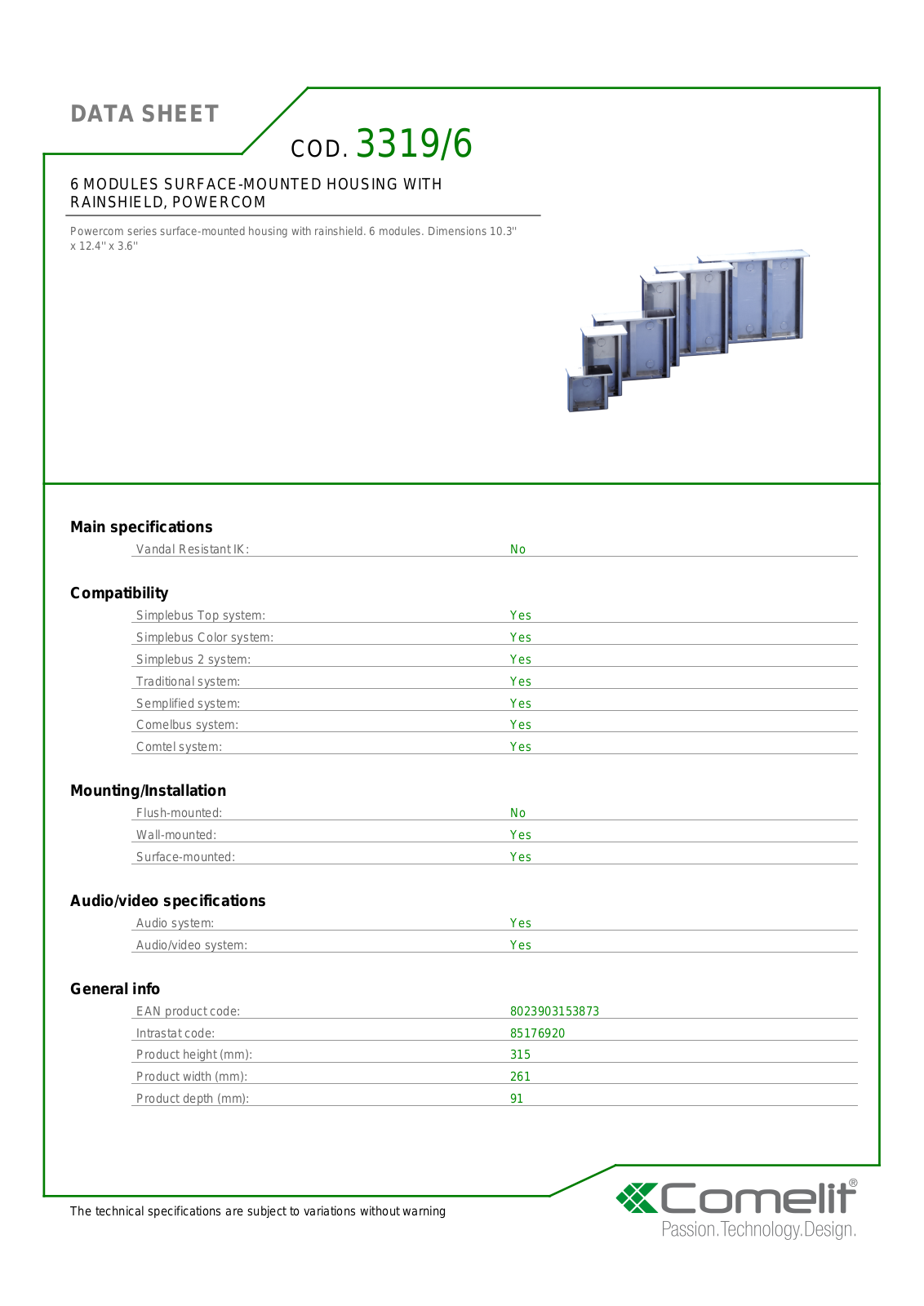 Comelit 3319-6 Specsheet - ManualMachine.com