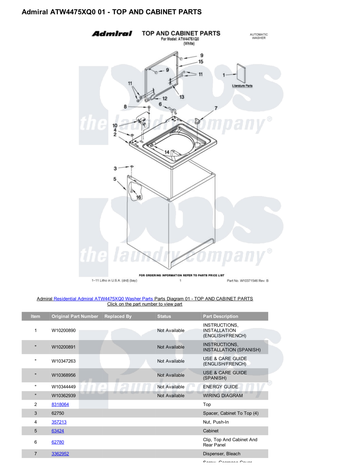 Admiral ATW4475XQ0 Parts Diagram