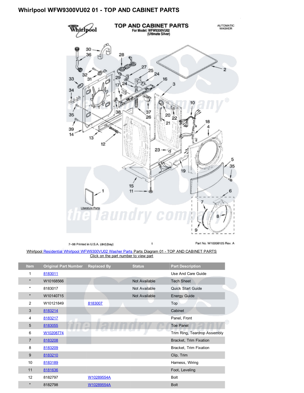 Whirlpool WFW9300VU02 Parts Diagram