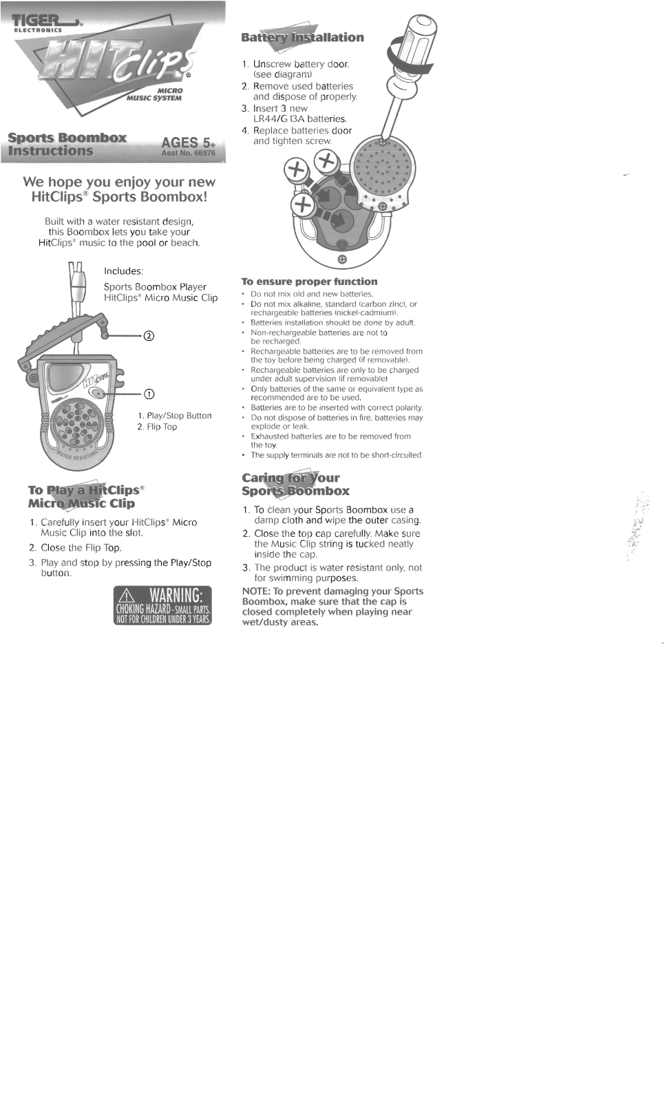 Tiger Electronics Hitclips Sport 66976 User Manual