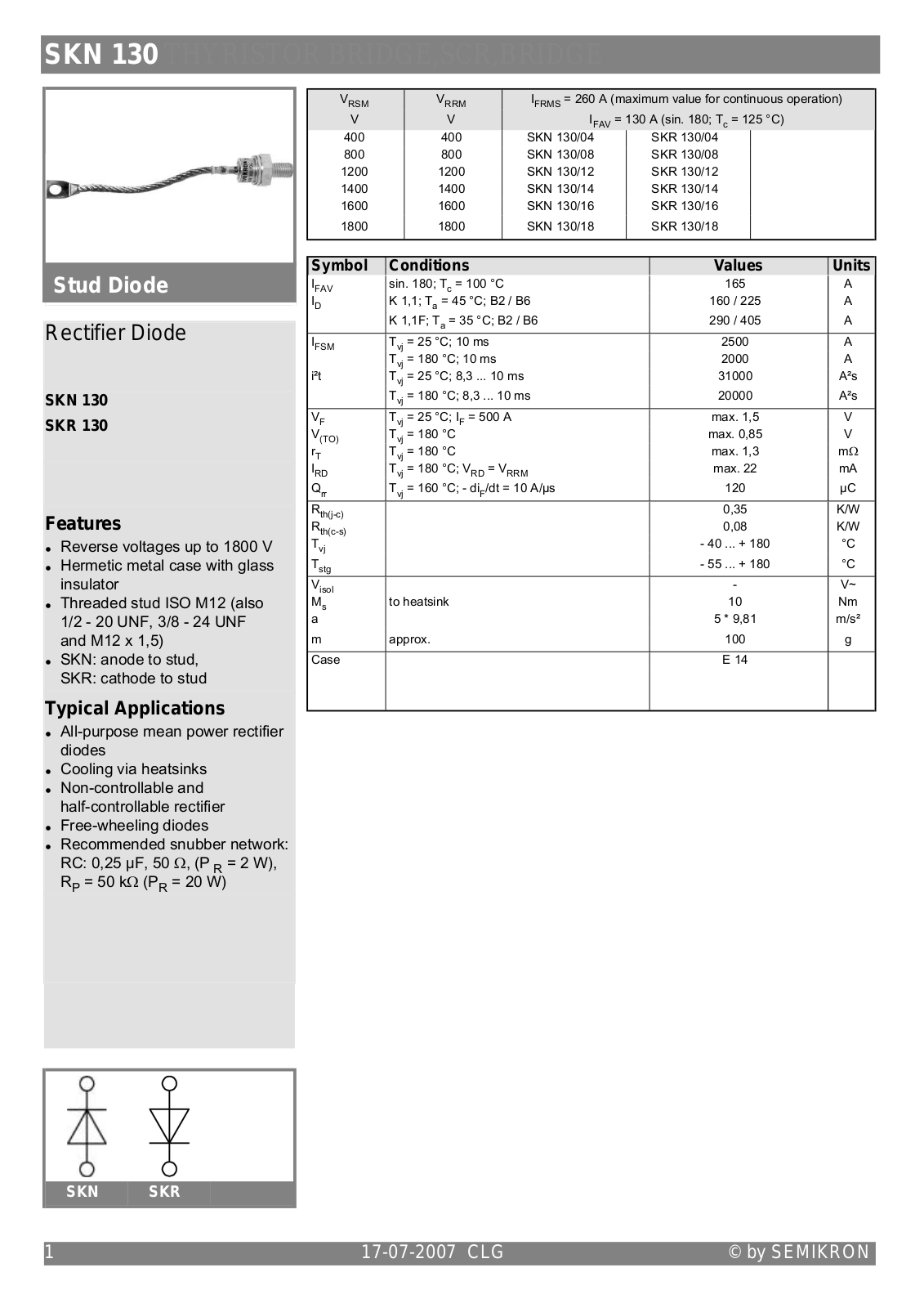 Semikron SKN130 Data Sheet