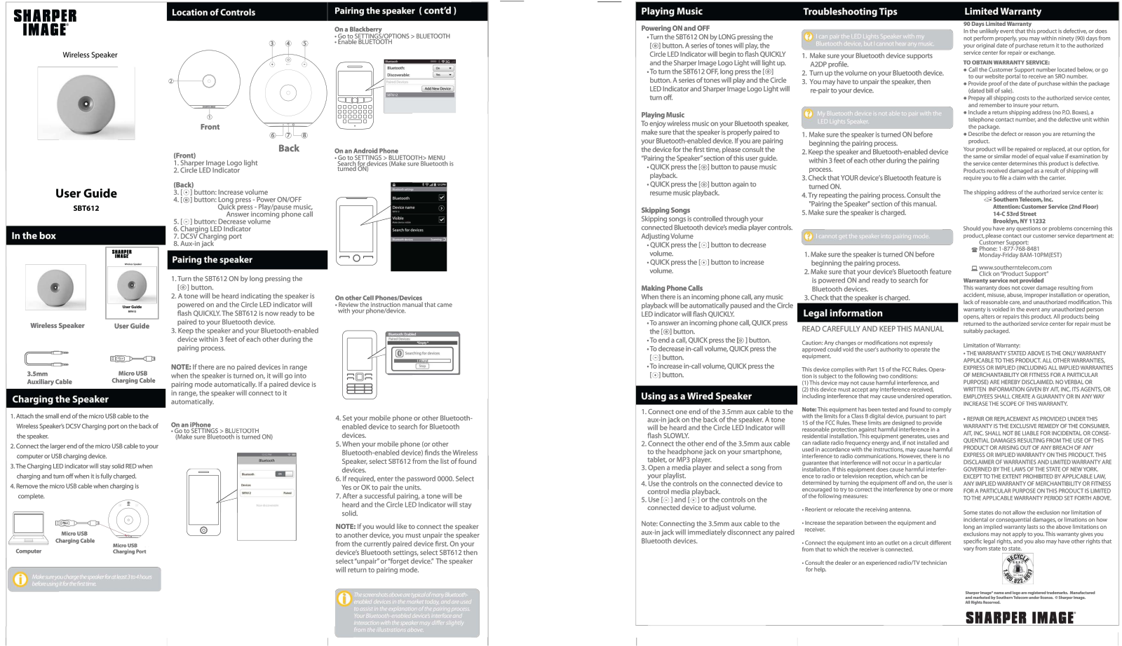 Sharper image SBT612 User Manual