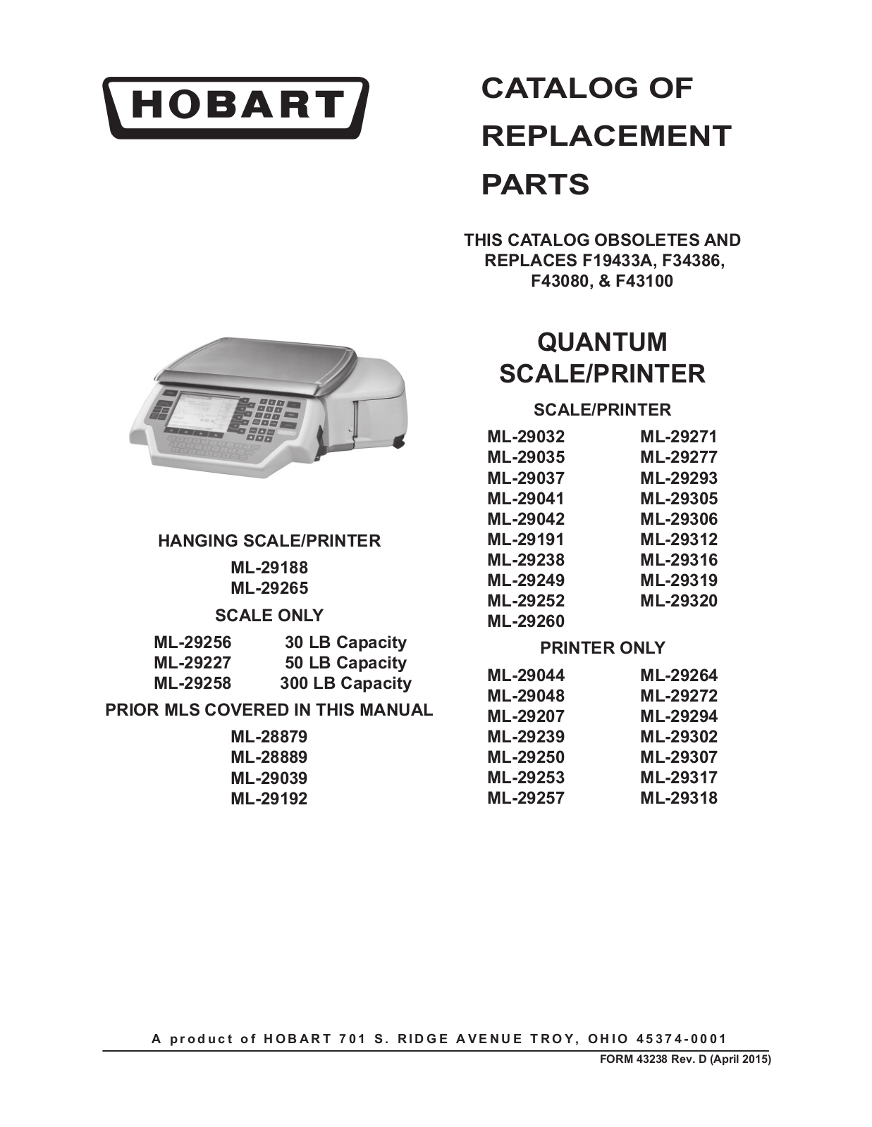 Hobart Quantum Parts List