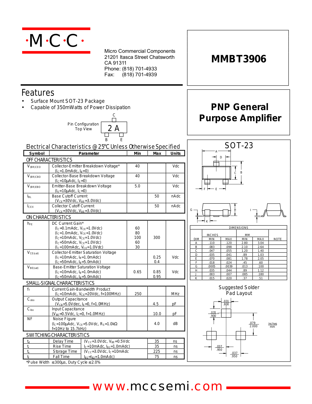 MCC MMBT3906 Datasheet