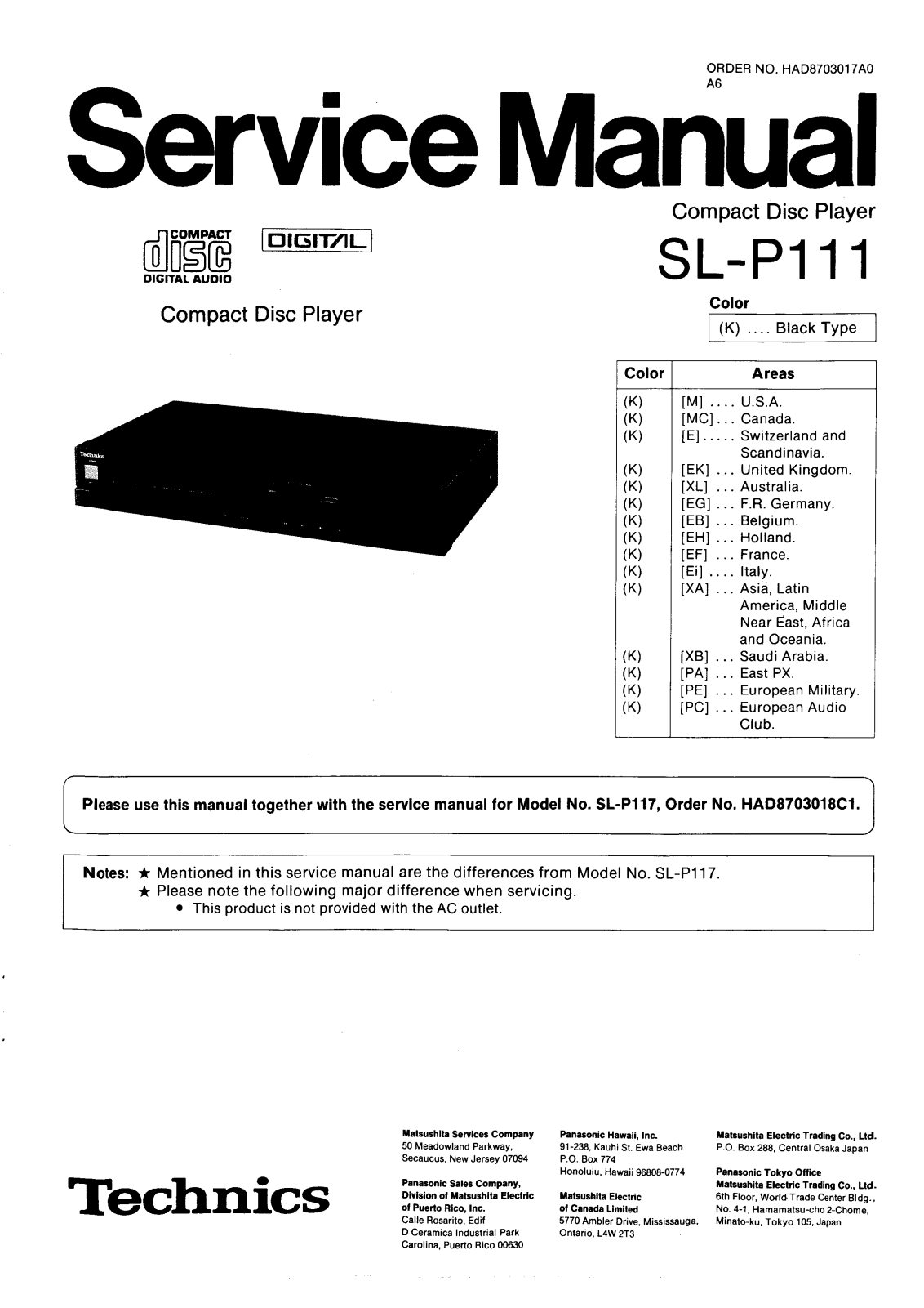 Technics SL-P111 Service manual