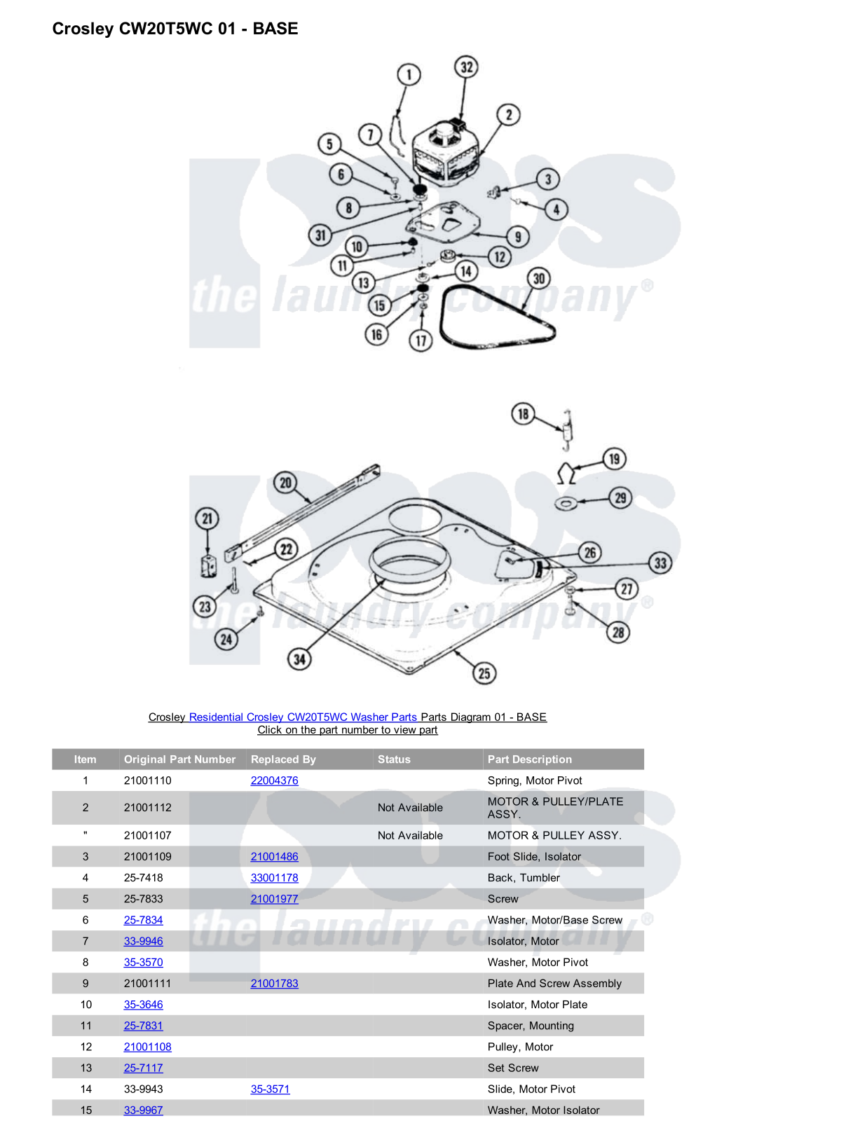 Crosley CW20T5WC Parts Diagram