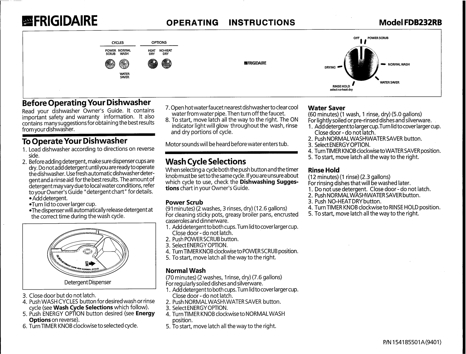 Frigidaire FDB232RB Owner's Guide