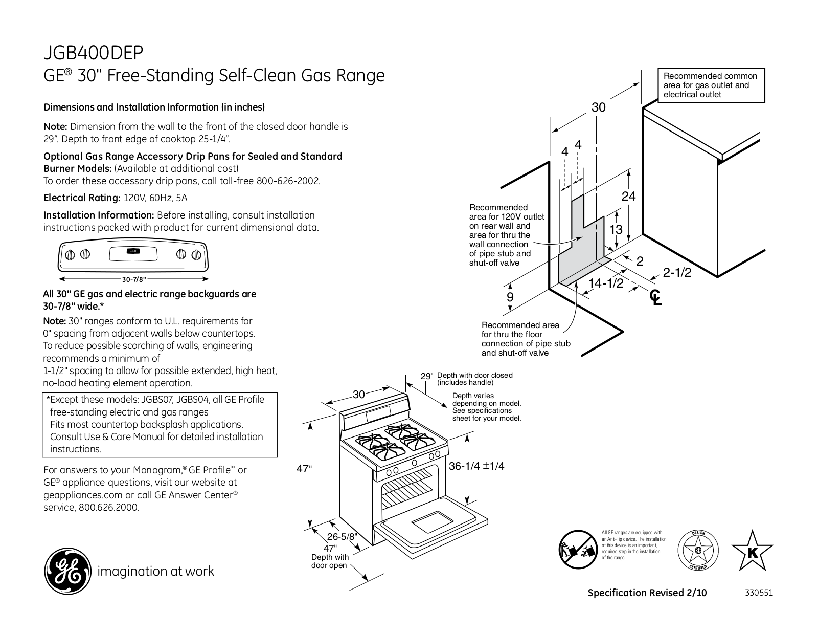 General Electric JGB400DEPBB User Manual