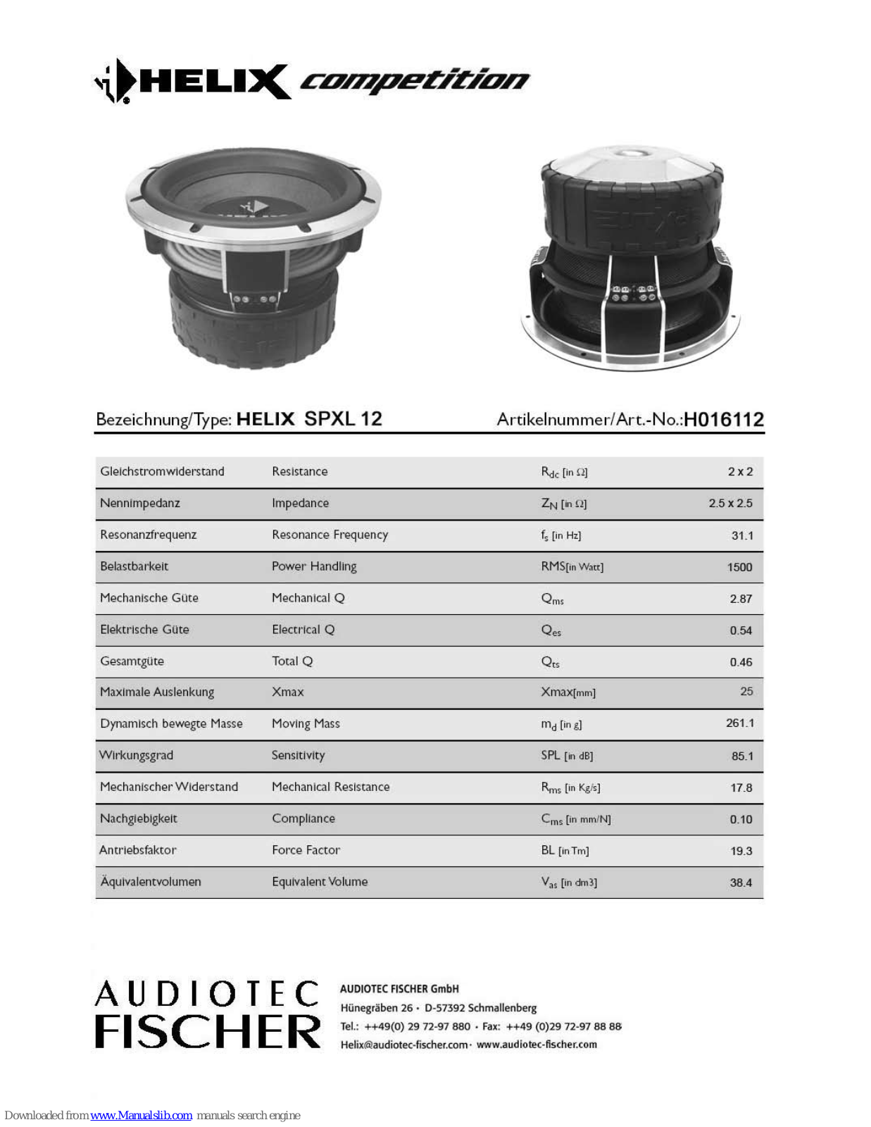 HELIX SPXL 12 Competition Datasheet