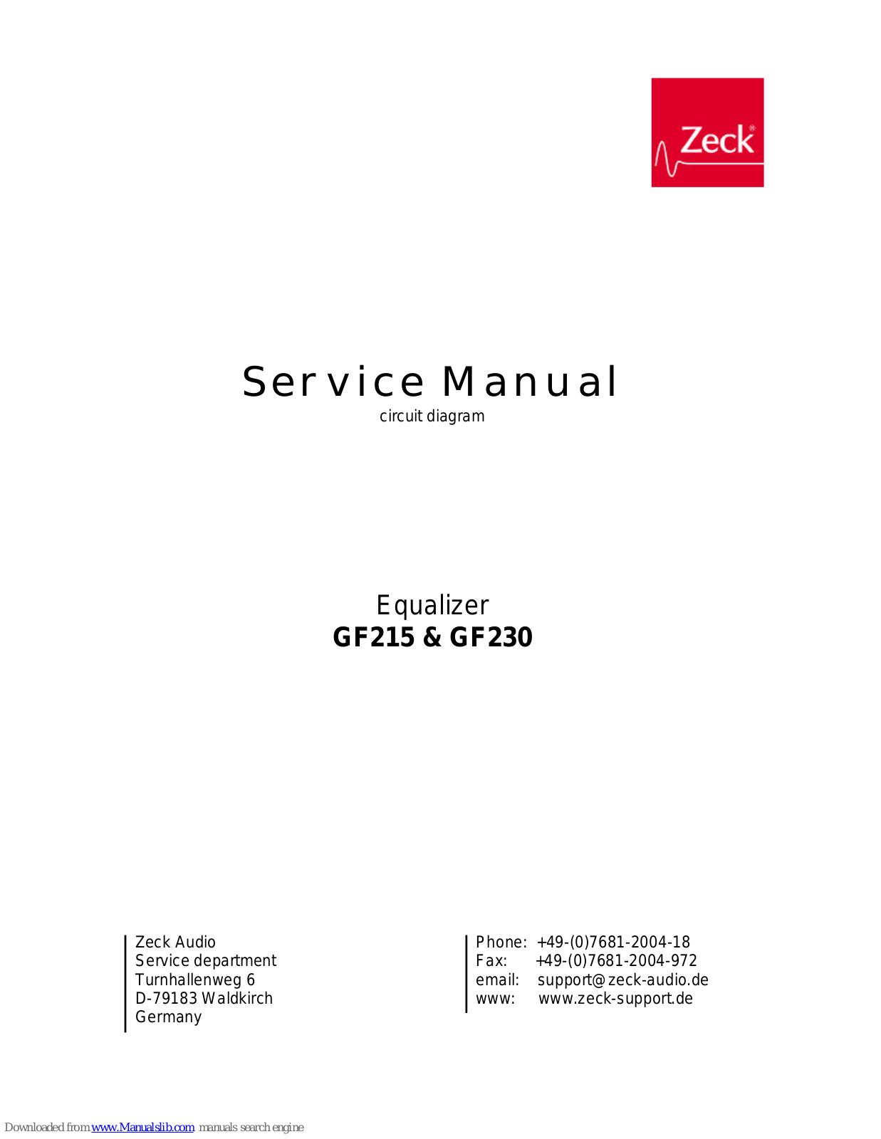 Zeck Audio GF215, GF230 Service Manual