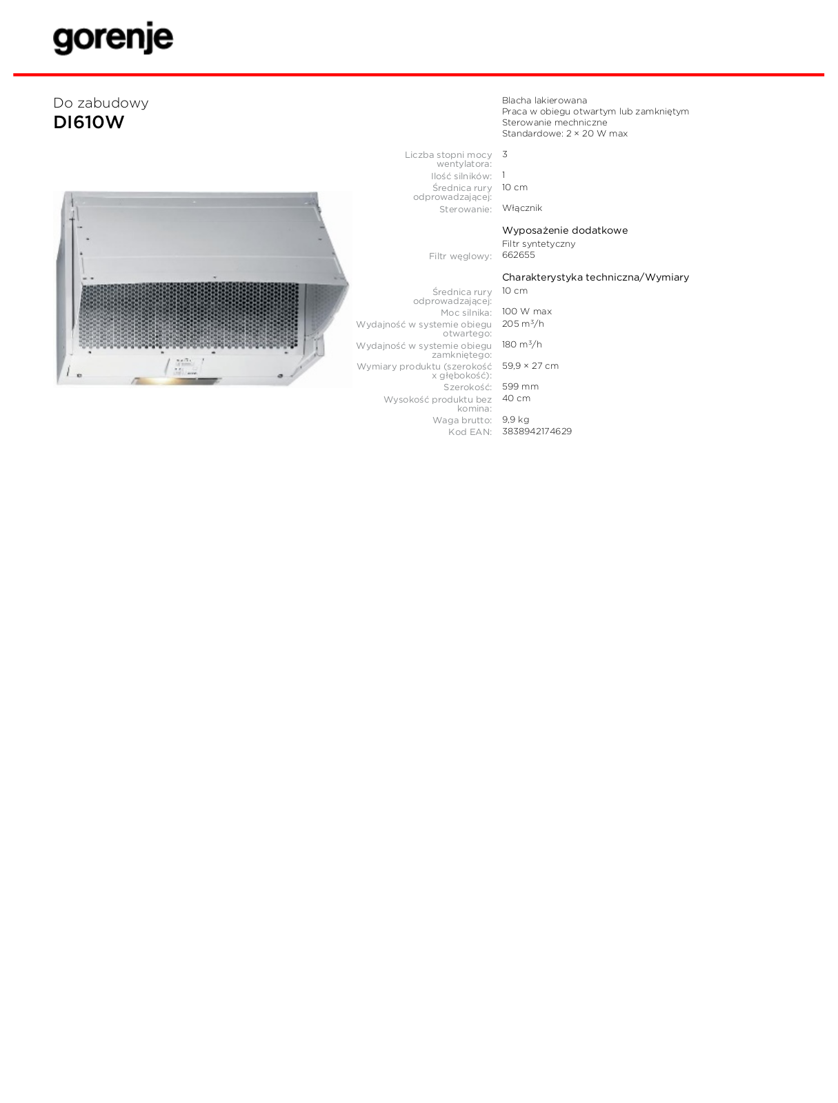 Gorenje DI610W DATASHEET