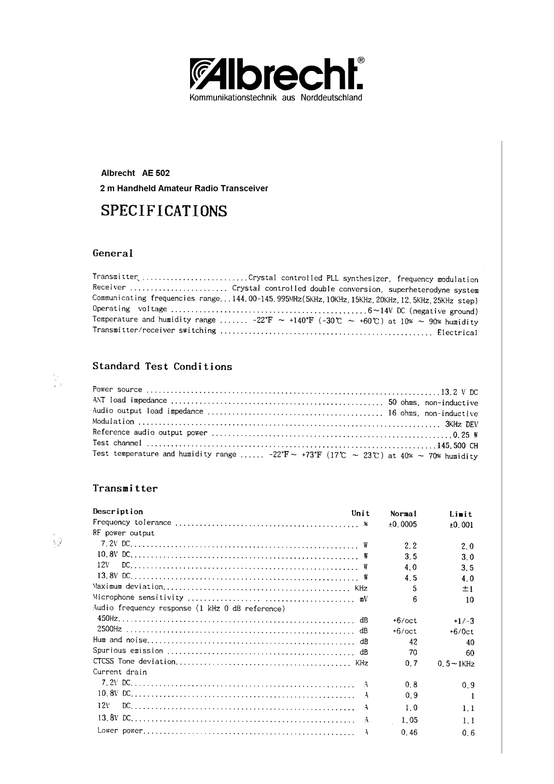 Albrecht AE502 User Guide