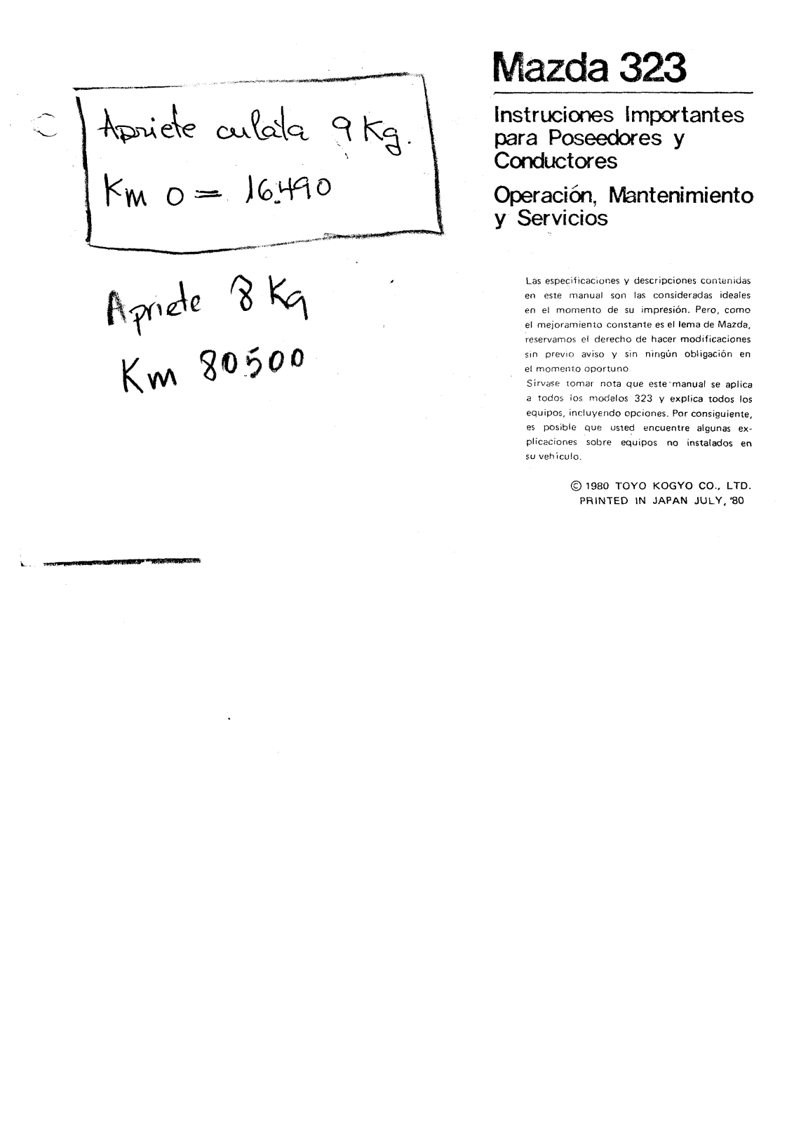 Mazda 323 1980 User Manual