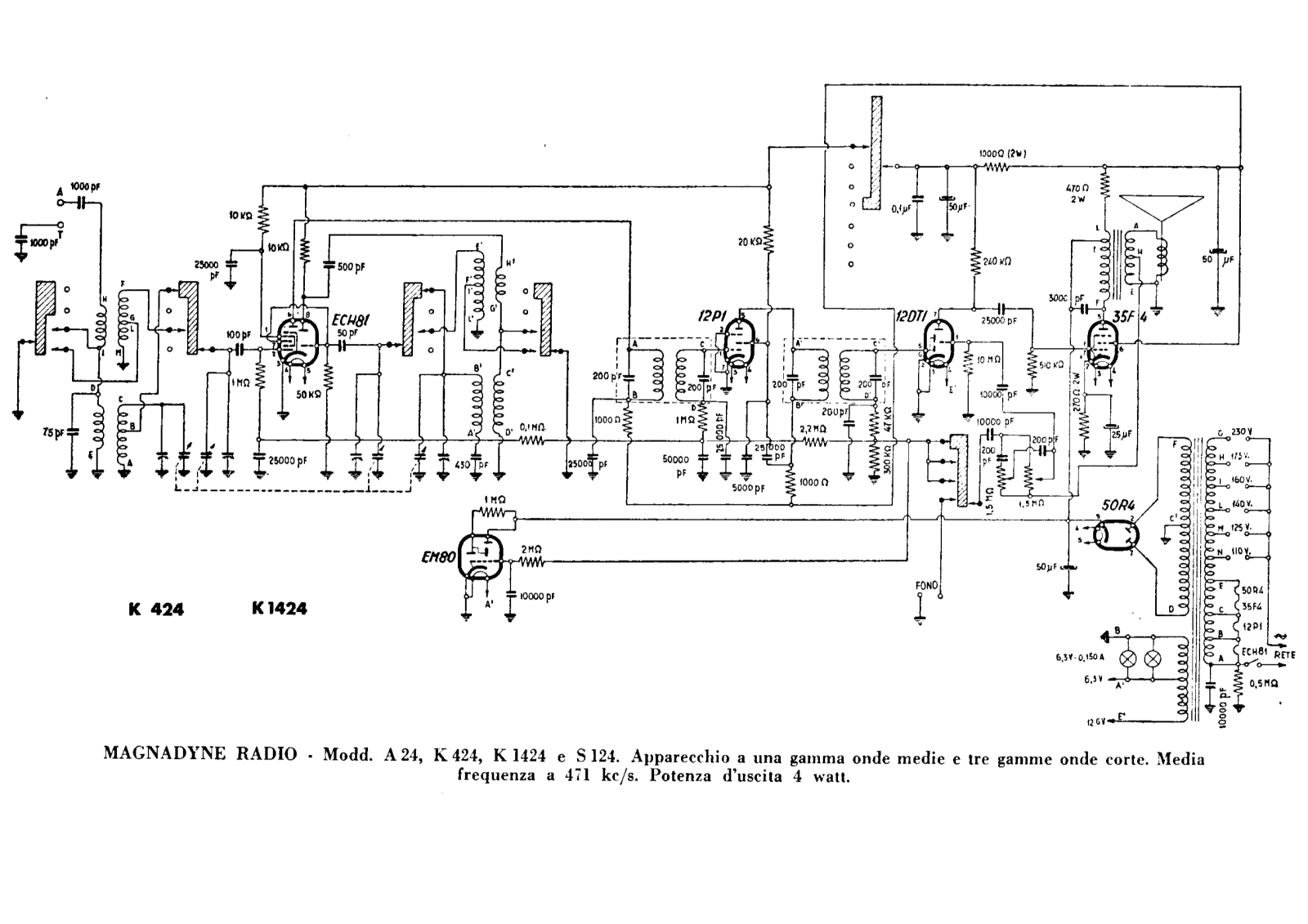 Magnadyne a24, k424, k1424, s124 schematic