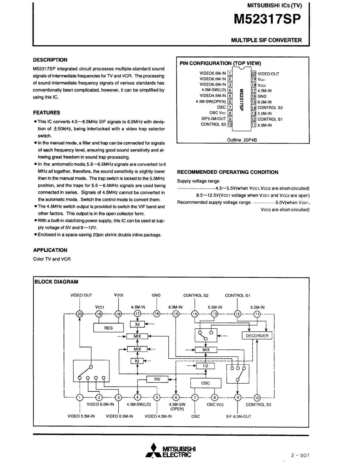 Mitsubishi M52317SP Datasheet