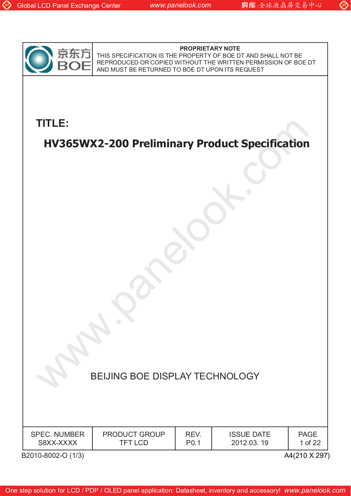 BOE HV365WX2-200 Specification