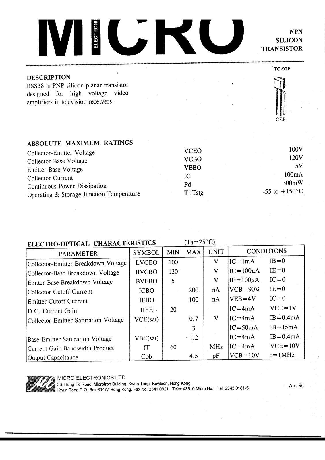 ME BSS38 Datasheet