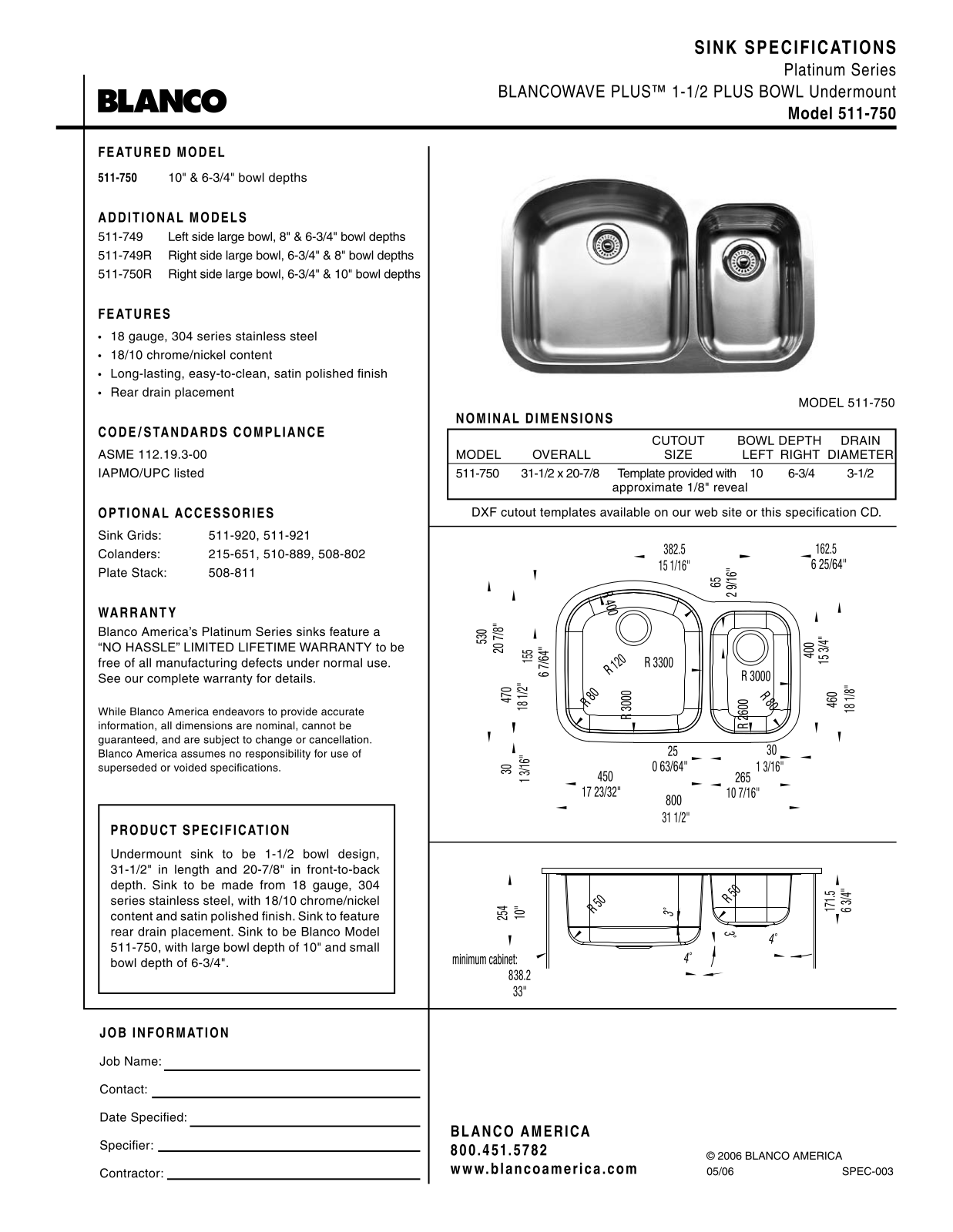 Blanco 511-750 User Manual