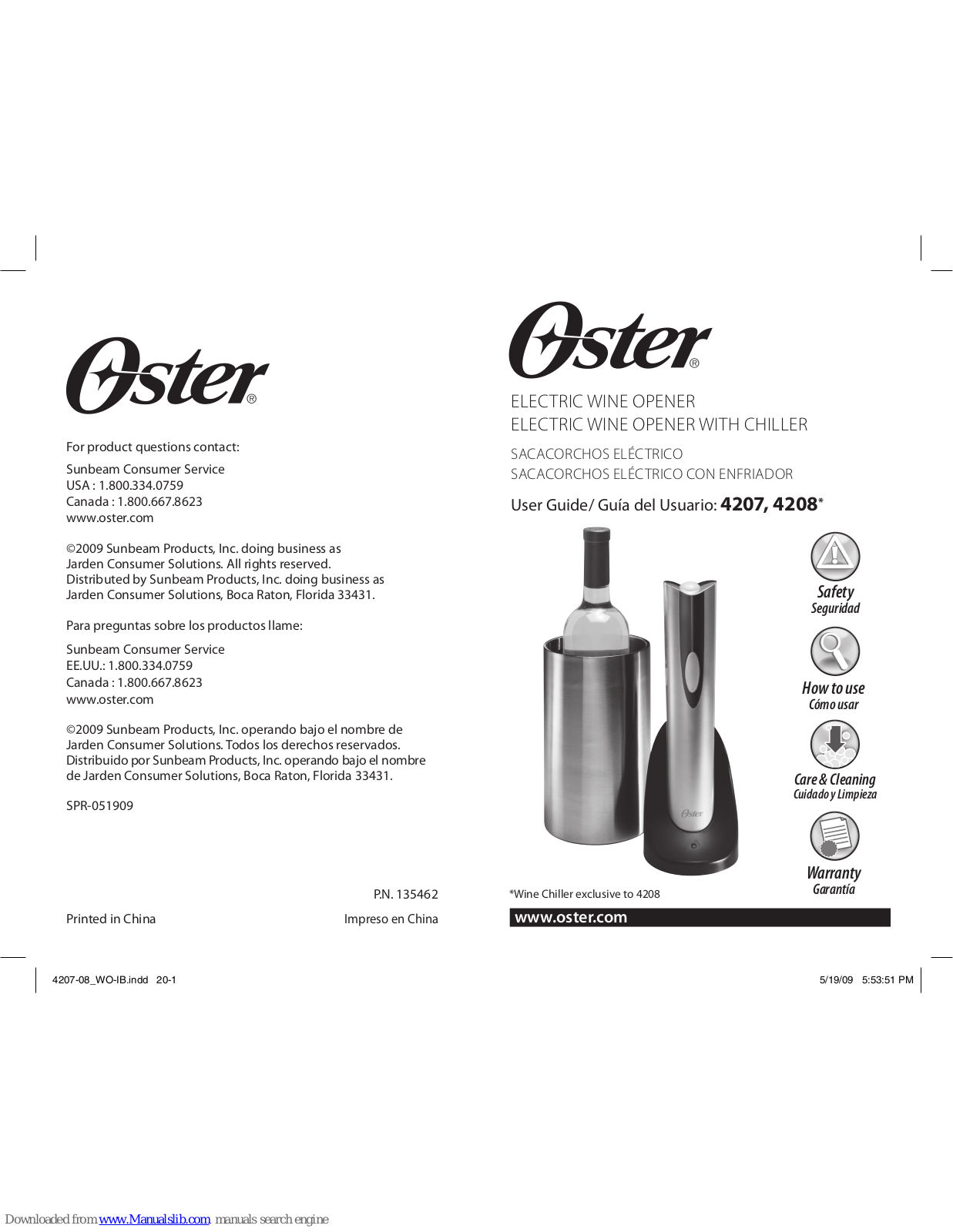 Oster Red Electric Wine Opener User Manual