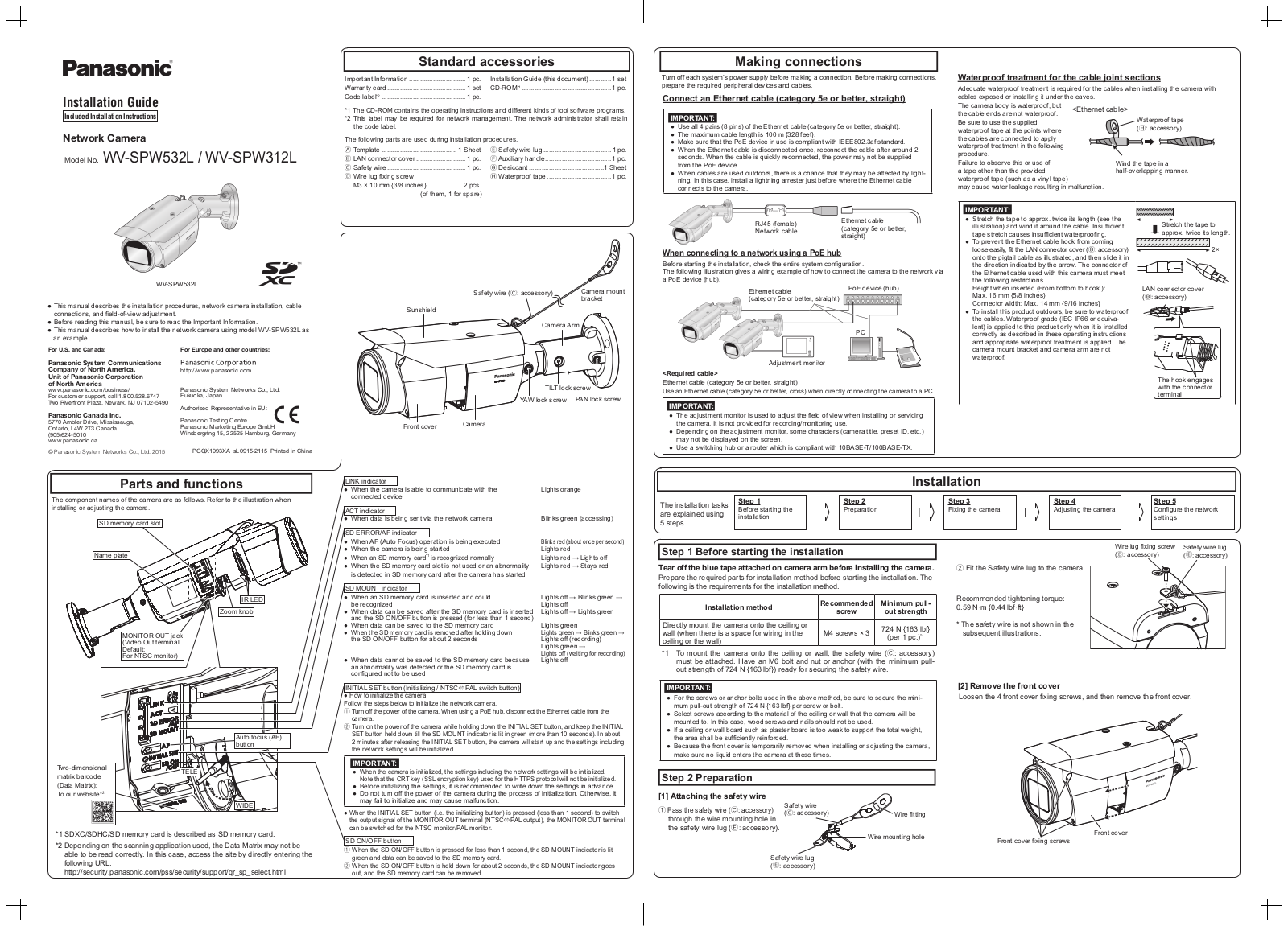 Panasonic WV-SPW532L, WV-SPW312L Installation Manual