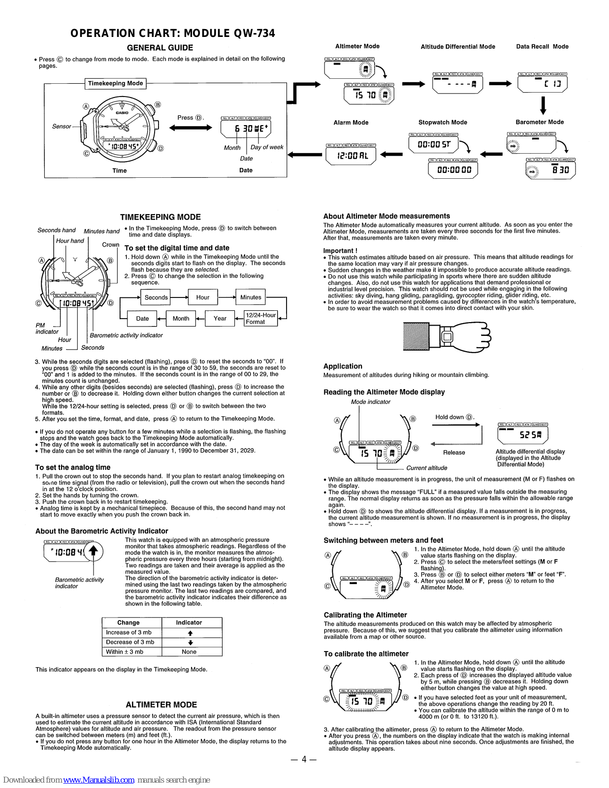 Casio QW-734, QW-749 General Manual