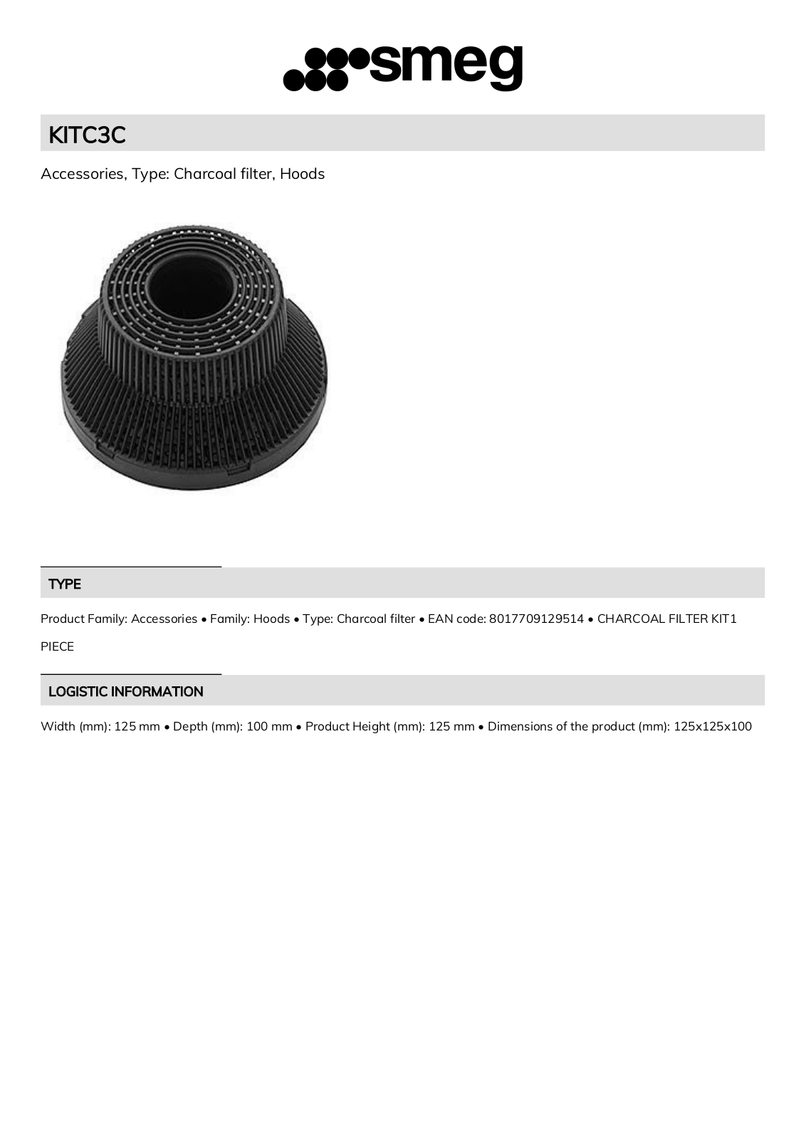 Smeg KITC3C Technical sheet