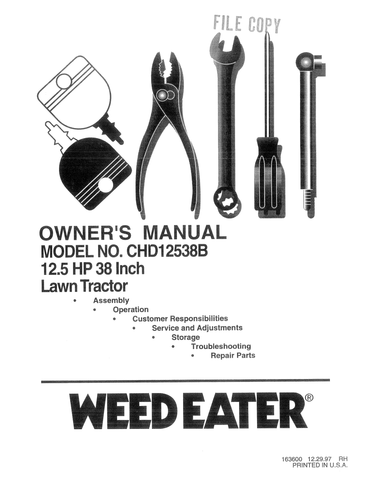 Weed Eater CHD12538B, 163600 User Manual