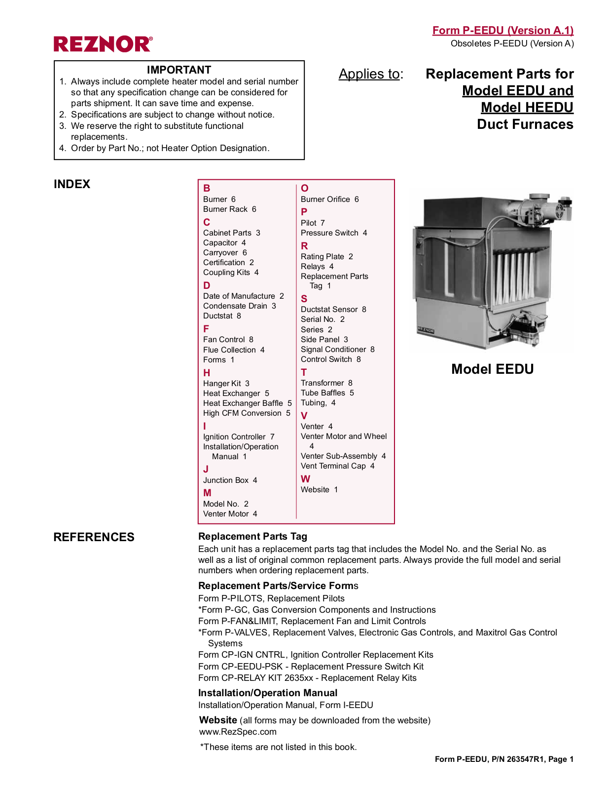 Reznor HEEDU User Manual