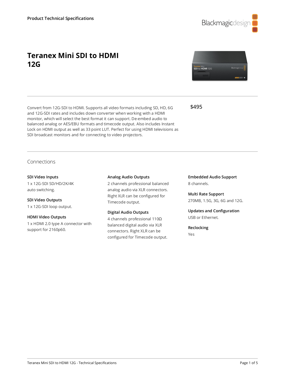 Blackmagic Design Teranex Mini Specifications