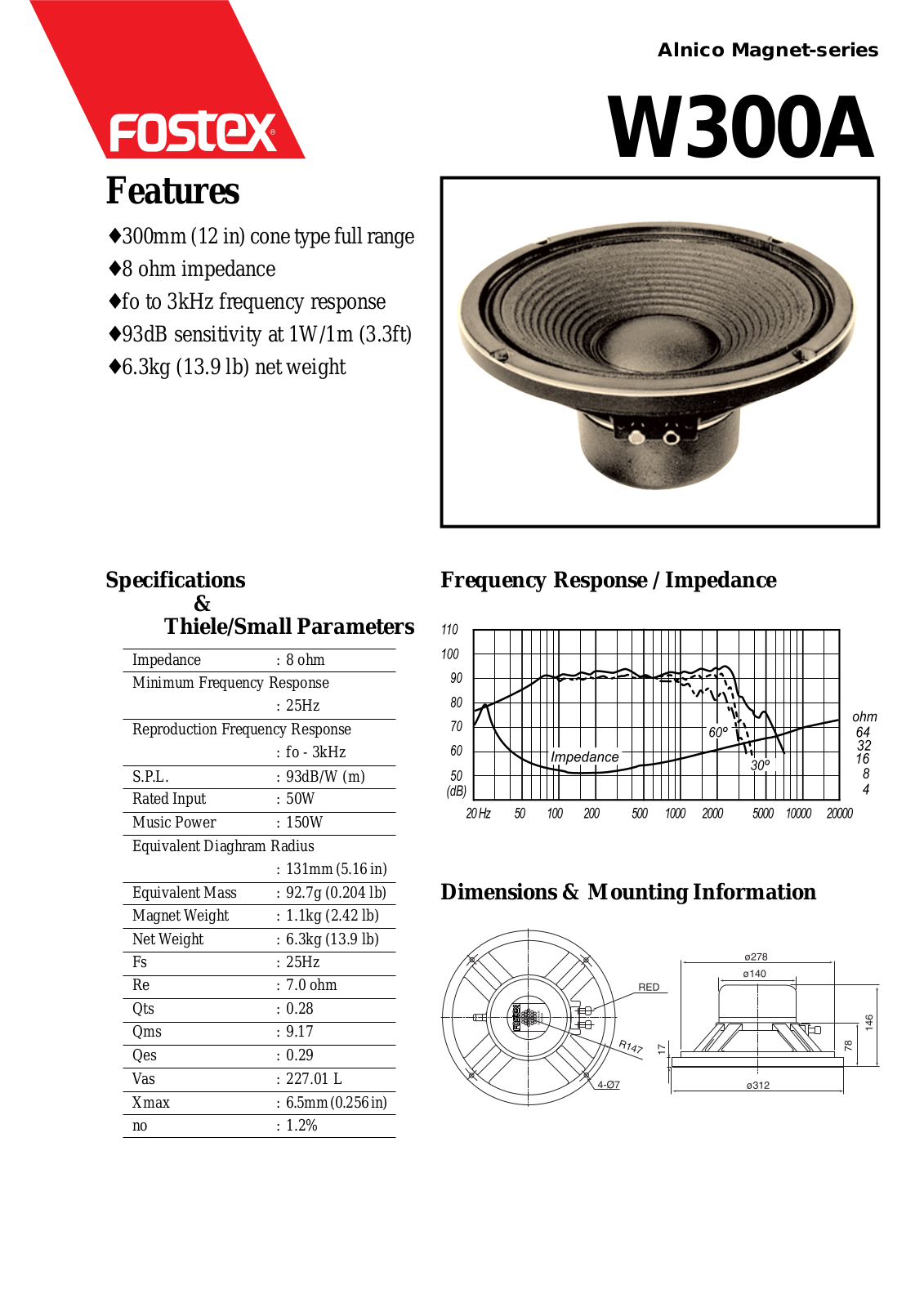 Fostex W300A DATA SHEET