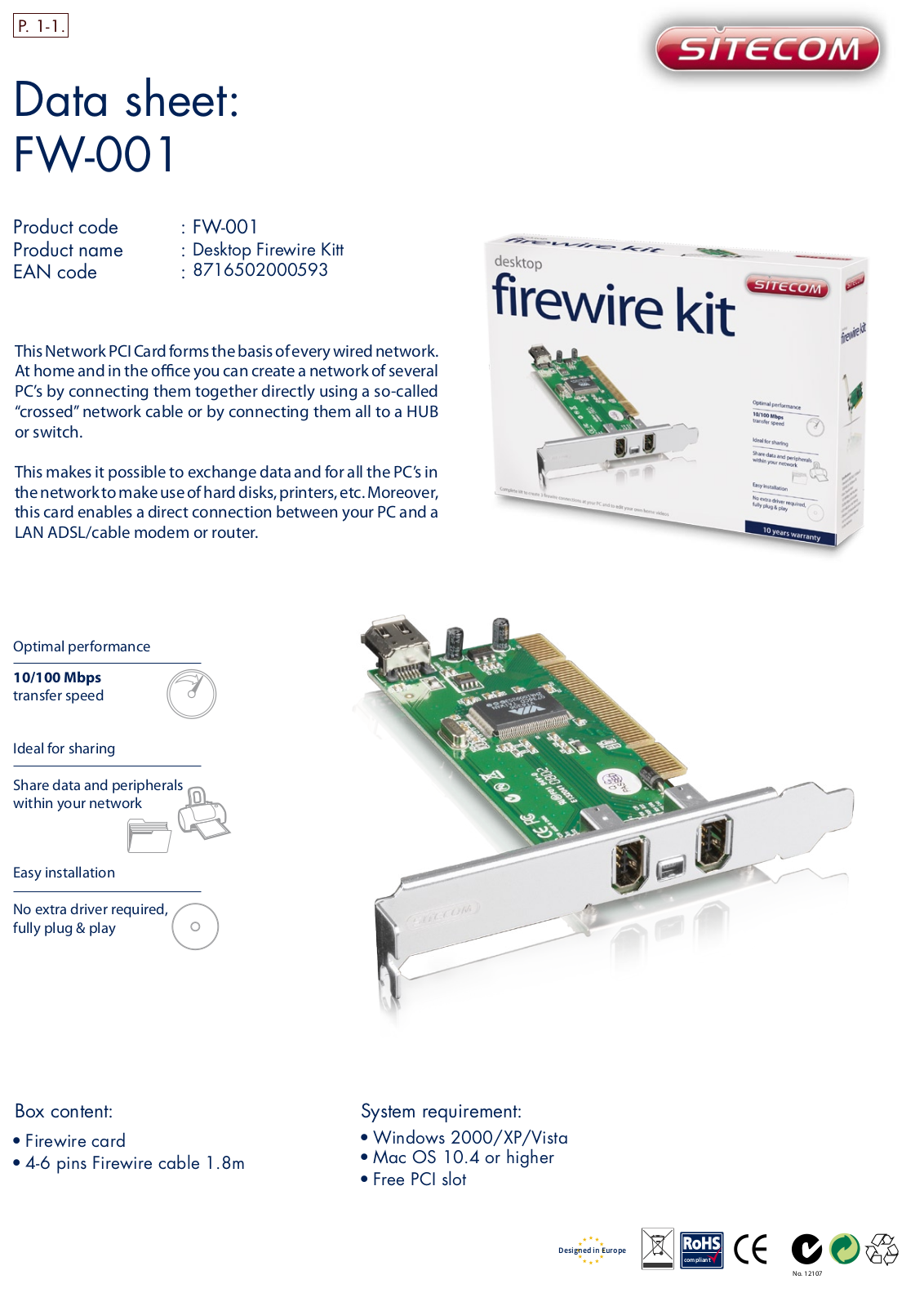Sitecom FW-001 DATASHEET - ManualMachine.com