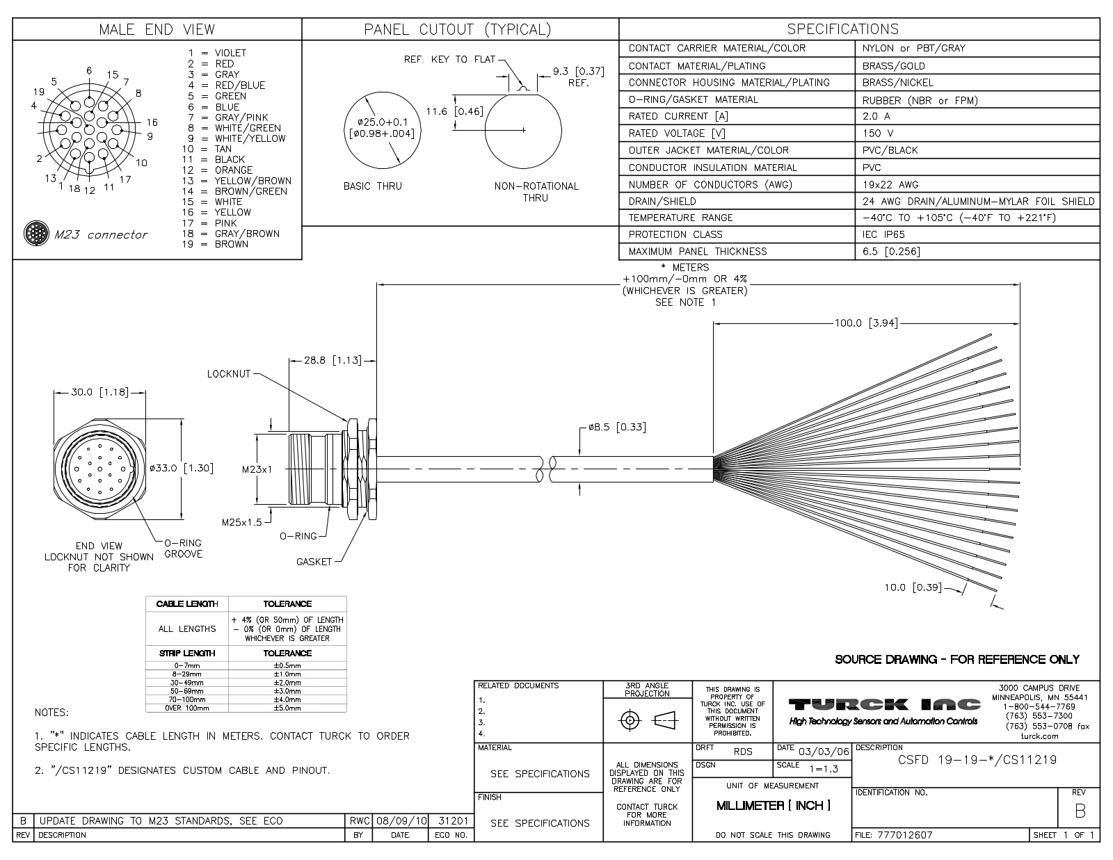 Turck CSFD19-19-11/CS11219 Specification Sheet