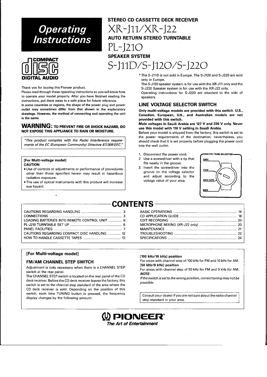 Pioneer S-J11D, S-J220, PL-J210, XR-J22, S-J11DS User Manual