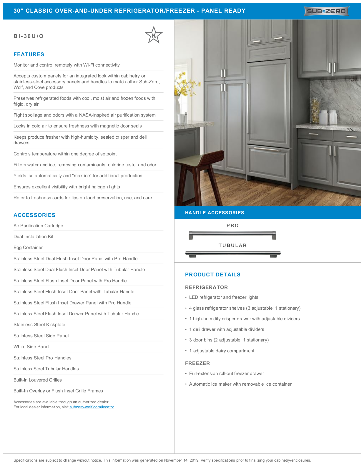 Sub-Zero BI30UORH Quick Reference manual