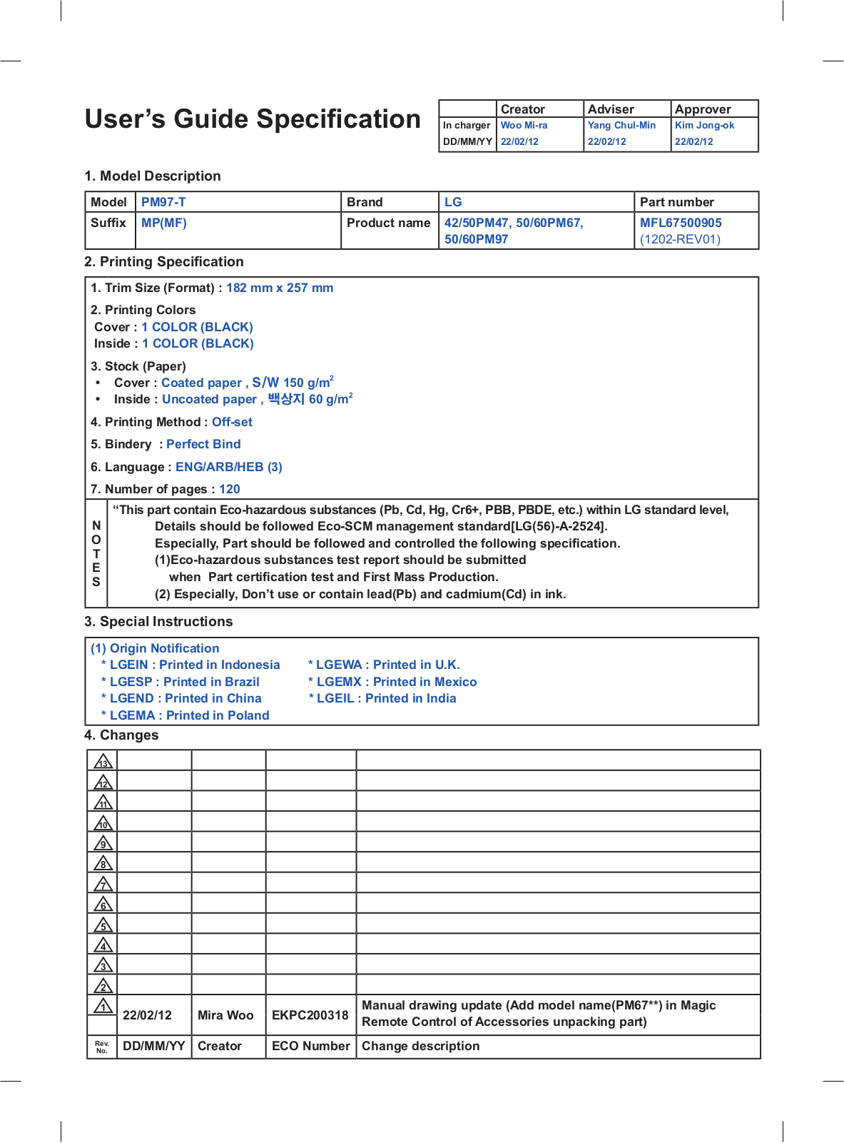 LG 50PM6700 User guide