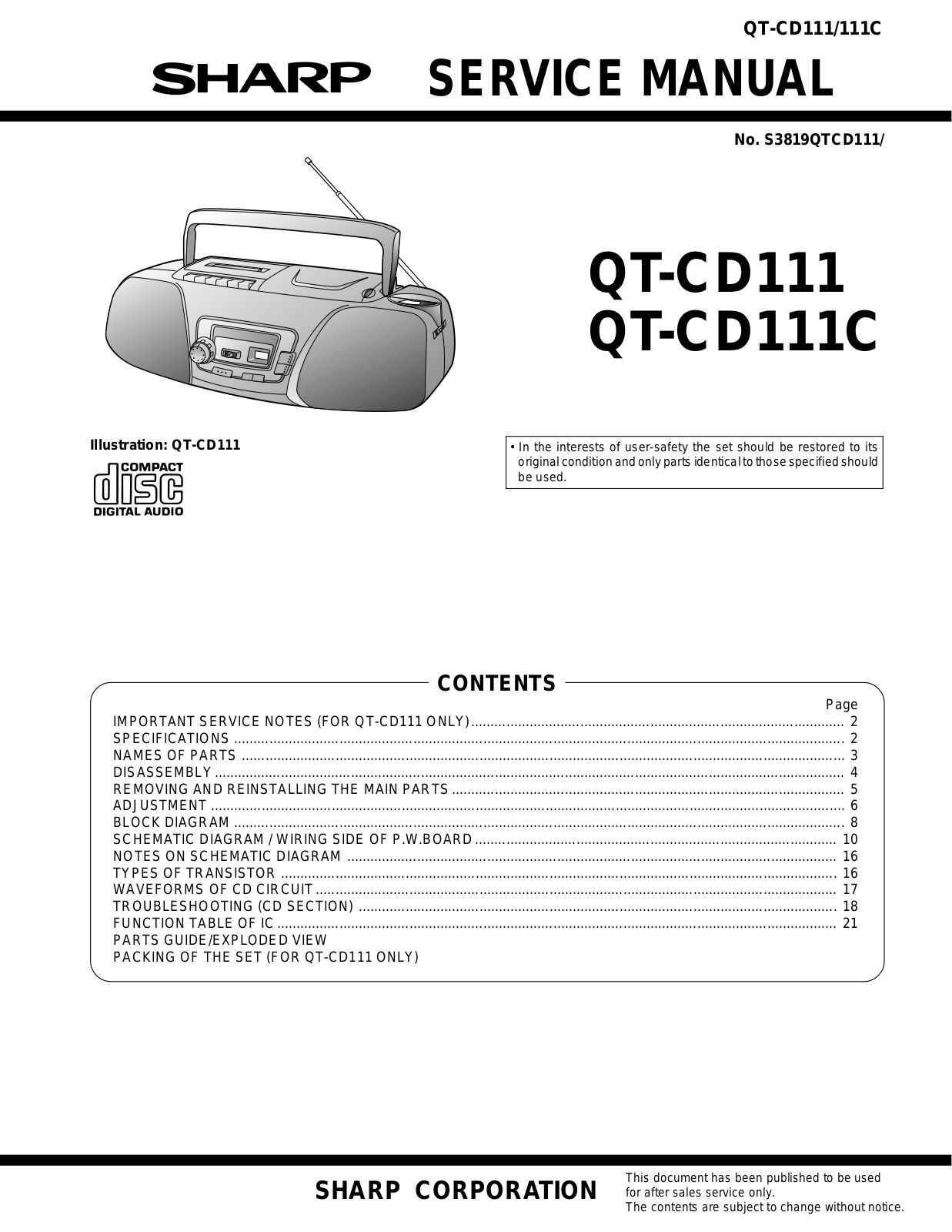 Sharp QTCD-111, QTCD-111-C Service manual